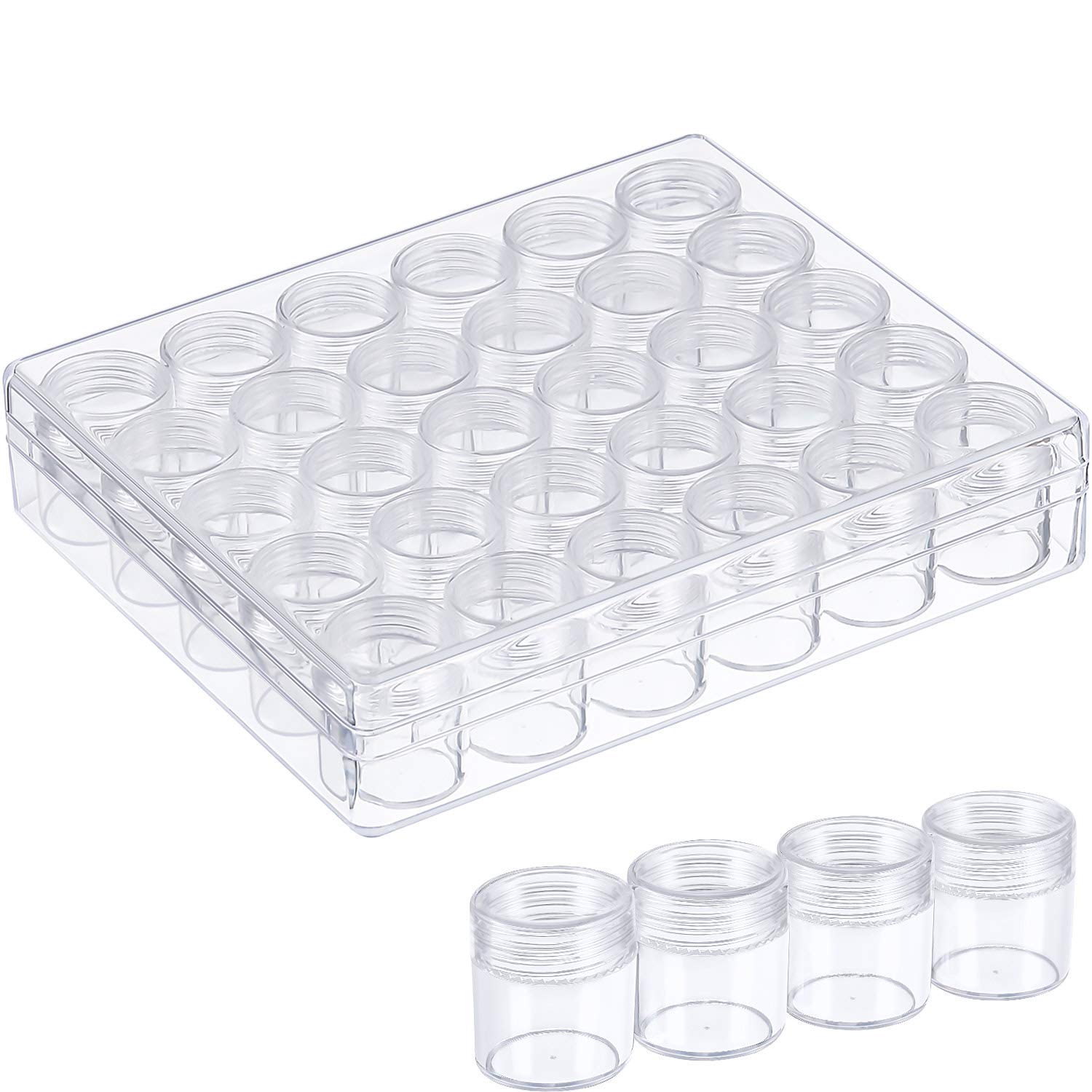 MAKINGTEC Clear Plastic Bead Storage Containers Set with 30 Pieces Storage Jars Diamond Painting Accessory Box Transparent Bottles with Lid for DIY Diamond, Nail and Other Small Items (1.15 x 1 Inch)