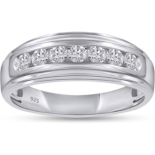 Men's Wedding Band Ring, 1/2 Carat Round Lab Grown Diamond Channel Set 7-Stone Wedding Anniversary Band Ring In 14K Gold Over Sterling Silver Jewelry (0.50 Cttw)