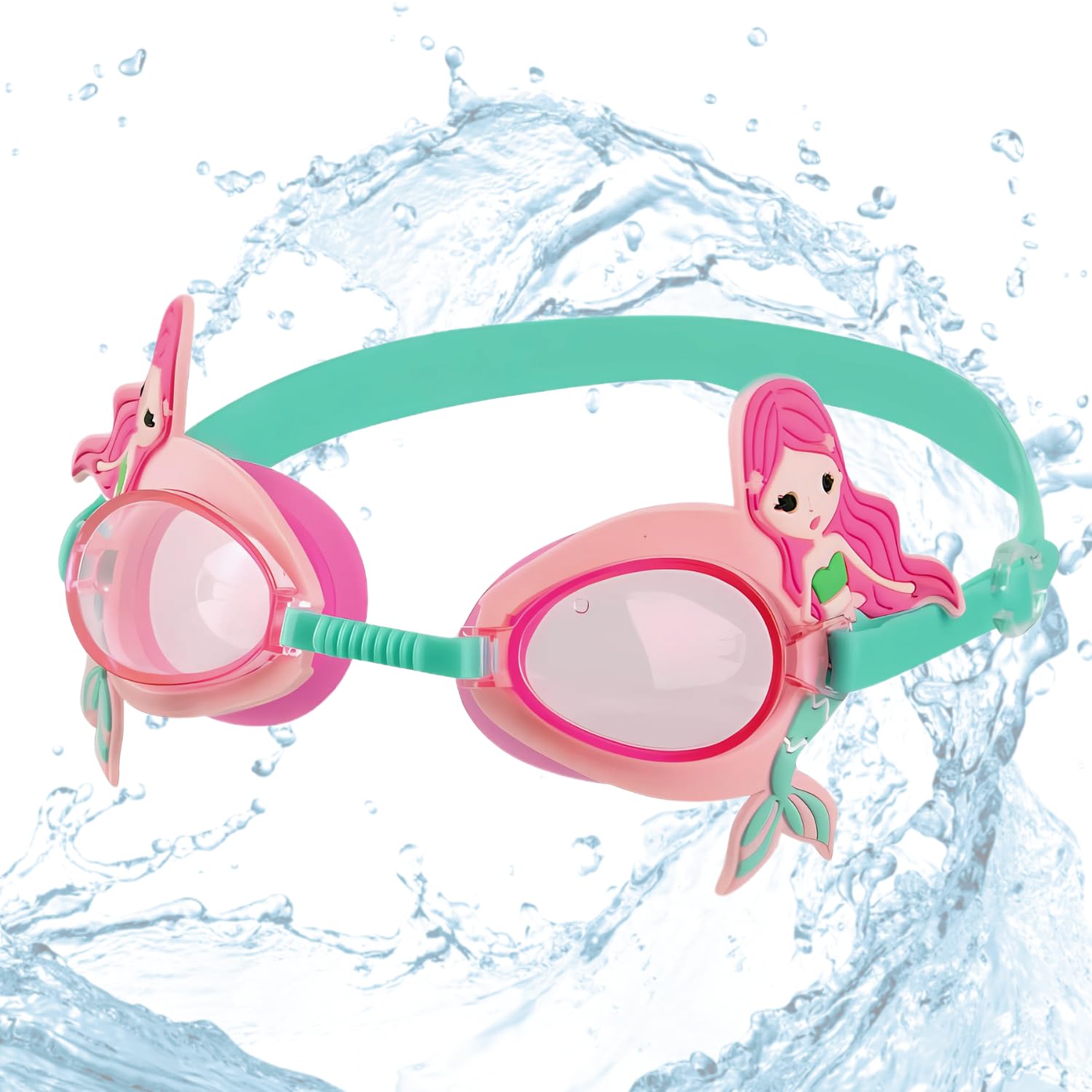 Swimming Goggles Kids Swimming Pool Water Sports Anti Fog No Leak Swim Eyes UV Ray Protection Glasses for Children Junior Kids Boys Girls 3 to 12 Years Age (Kids Size, Cartoon Mermaid Design)-image-7