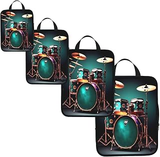 Cool Drum Set Print 4 Set Compression Packing Cubes for Suitcases,Expandable Storage Bags Organizers