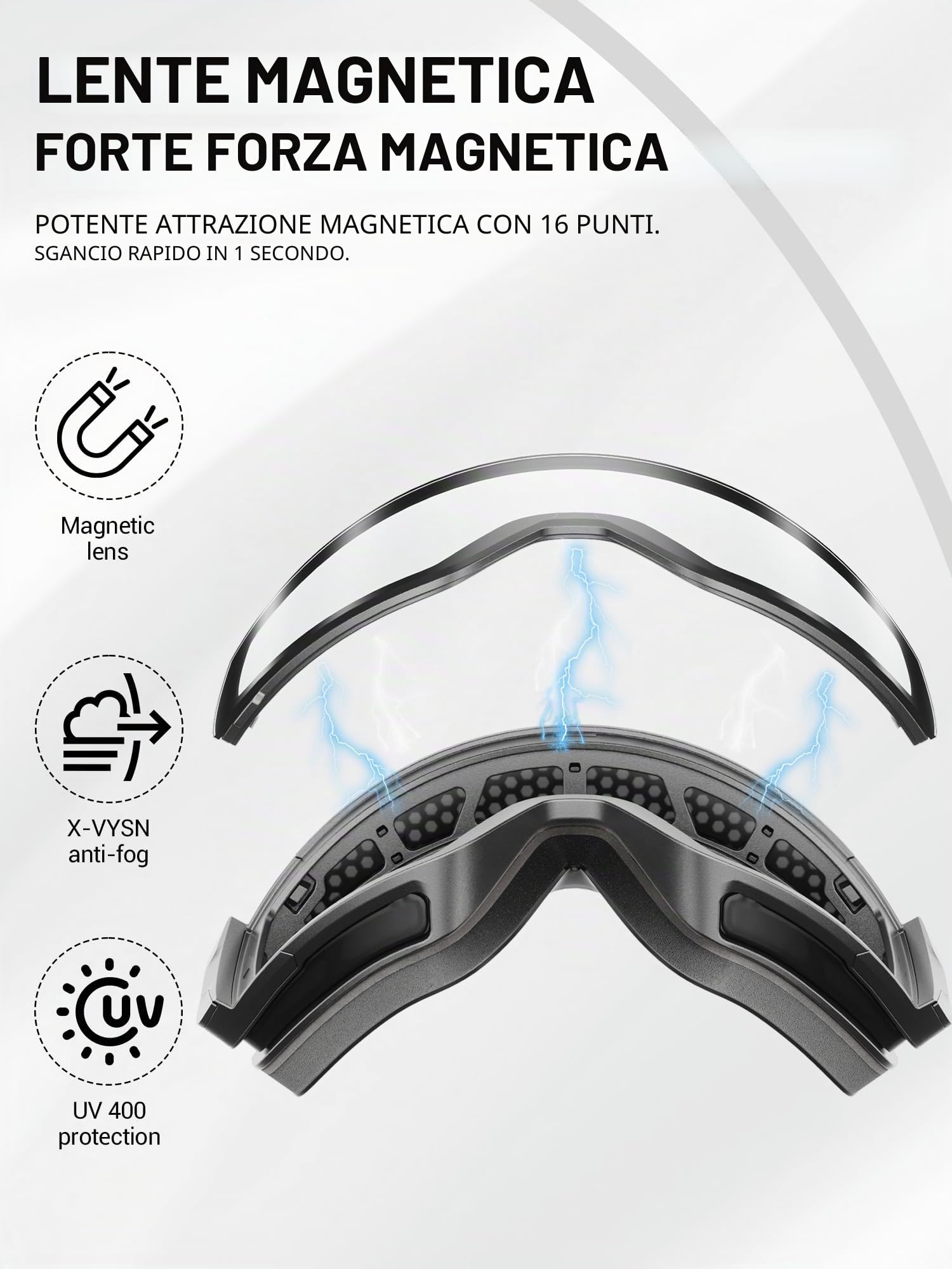 KAPVOE K718 Lente sostitutiva magnetica – S1–S4, antiappannamento, UV400,lente di ricambio a cambio rapido per maschera da sci K718 (solo lente)