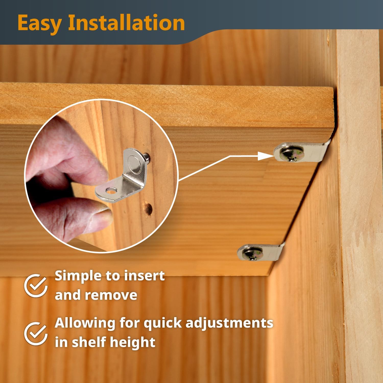 POWERTEC QP1404V 1/4 Inch L-Shaped Shelf Brackets 50pk - Nickel Plated - Supports Shelves in Kitchen, Bookshelf, & Closet