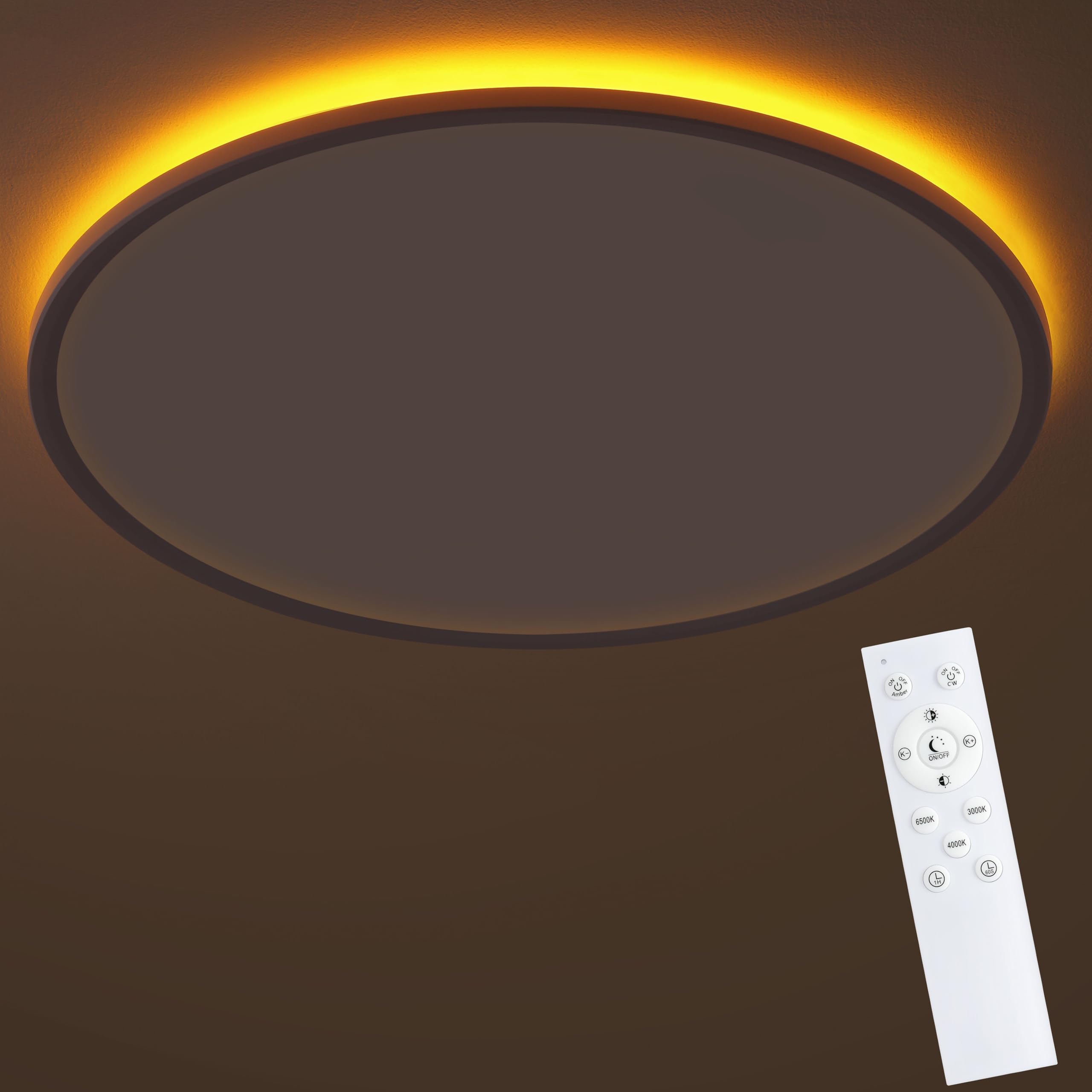 LED Deckenleuchte Flach Dimmbar Ø59cm 50W mit 1800K Nachtlicht | Dimmbare 3000K-6500K Deckenlampe Rund mit Fernbedienung für Wohnzimmer Schlafzimmer Kinderzimmer Büro, Weiss