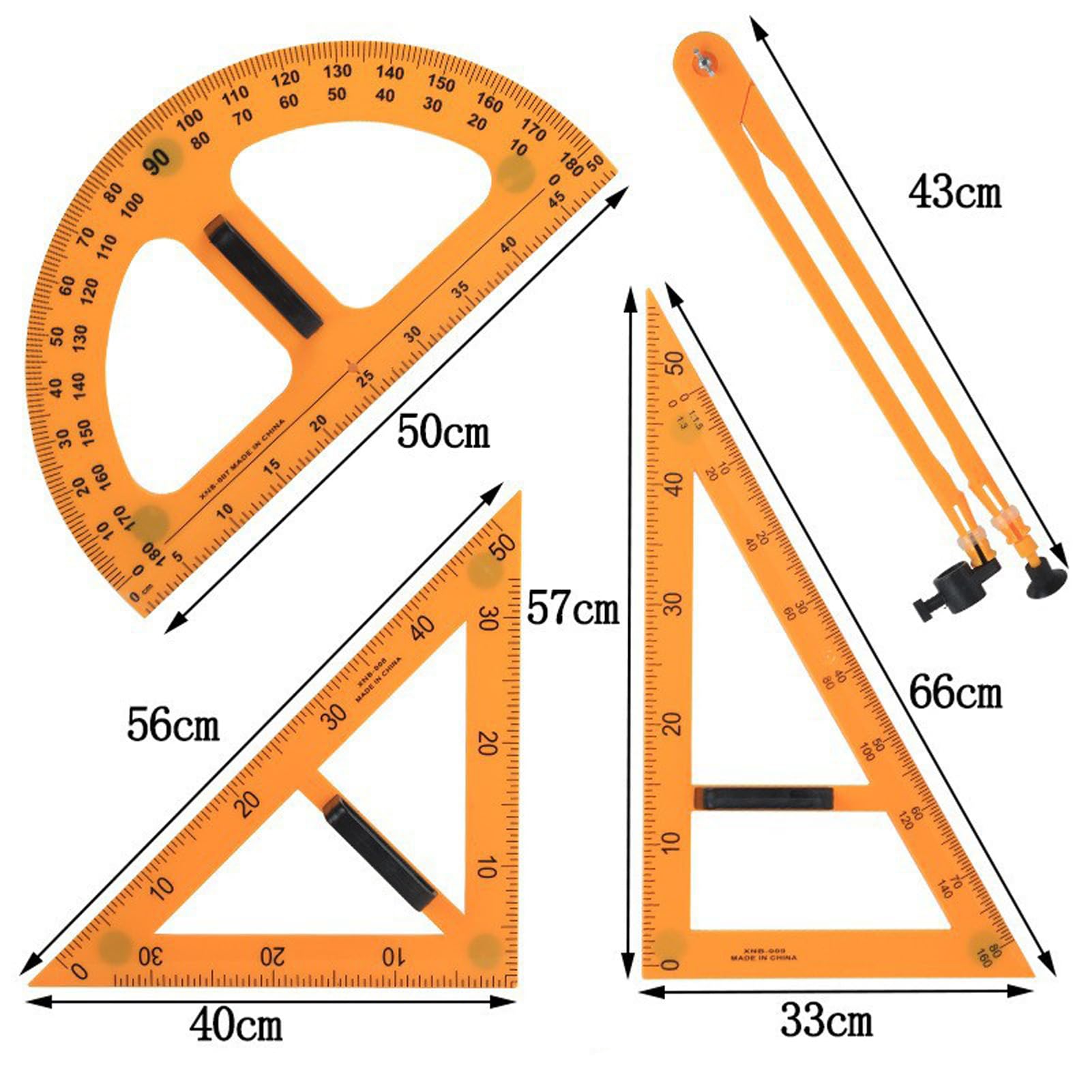Generic Großer Lehrer-Winkelmesser, Lehrdreiecktafel, 5-teiliges Set, groß 50 cm, magnetisches Dreieckslineal, Winkelmesser, Lineal, Meter, Kompass, Lehrhilfen, A
