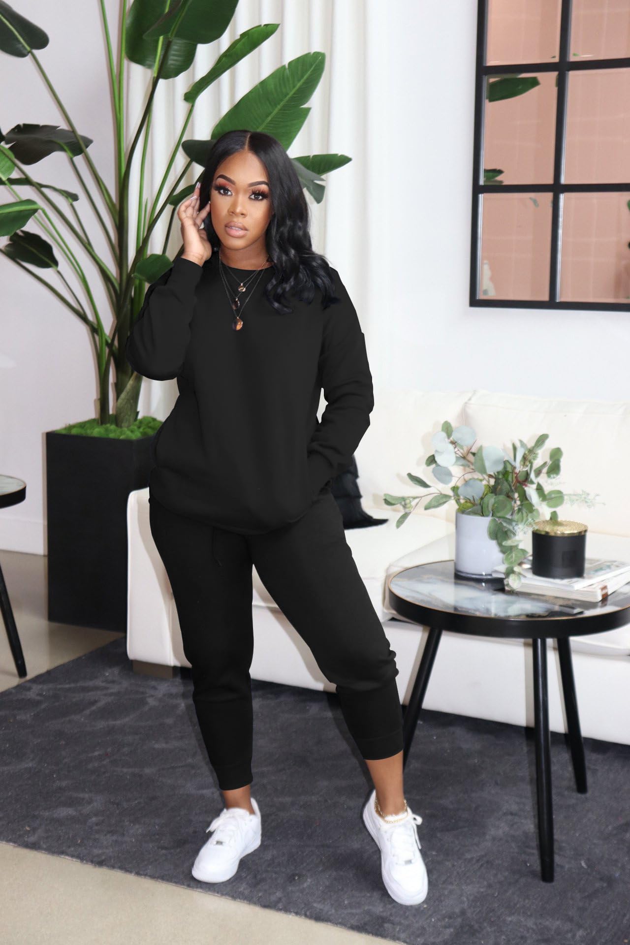 YeGine Conjunto deportivo de 2 piezas para mujer, estilo casual, de manga larga, con bolsillos