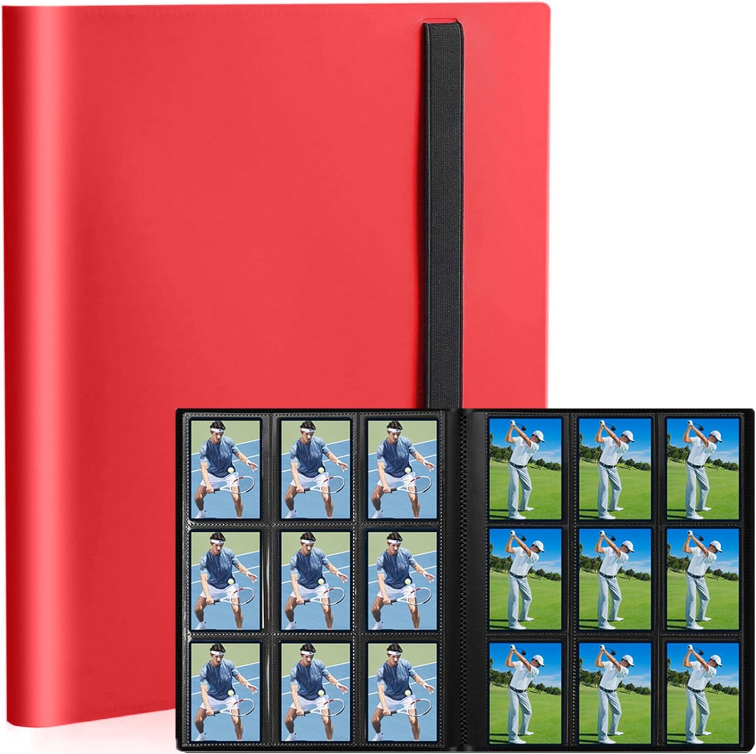 Card Binder, 9 Pocket Acid-free Side-Loading Album with 20 Sheets 360 Cards, Trading Card Binder for Baseball, Football, Basketball, TCG, MTG, Photocard Collection Cards Binder (Red)