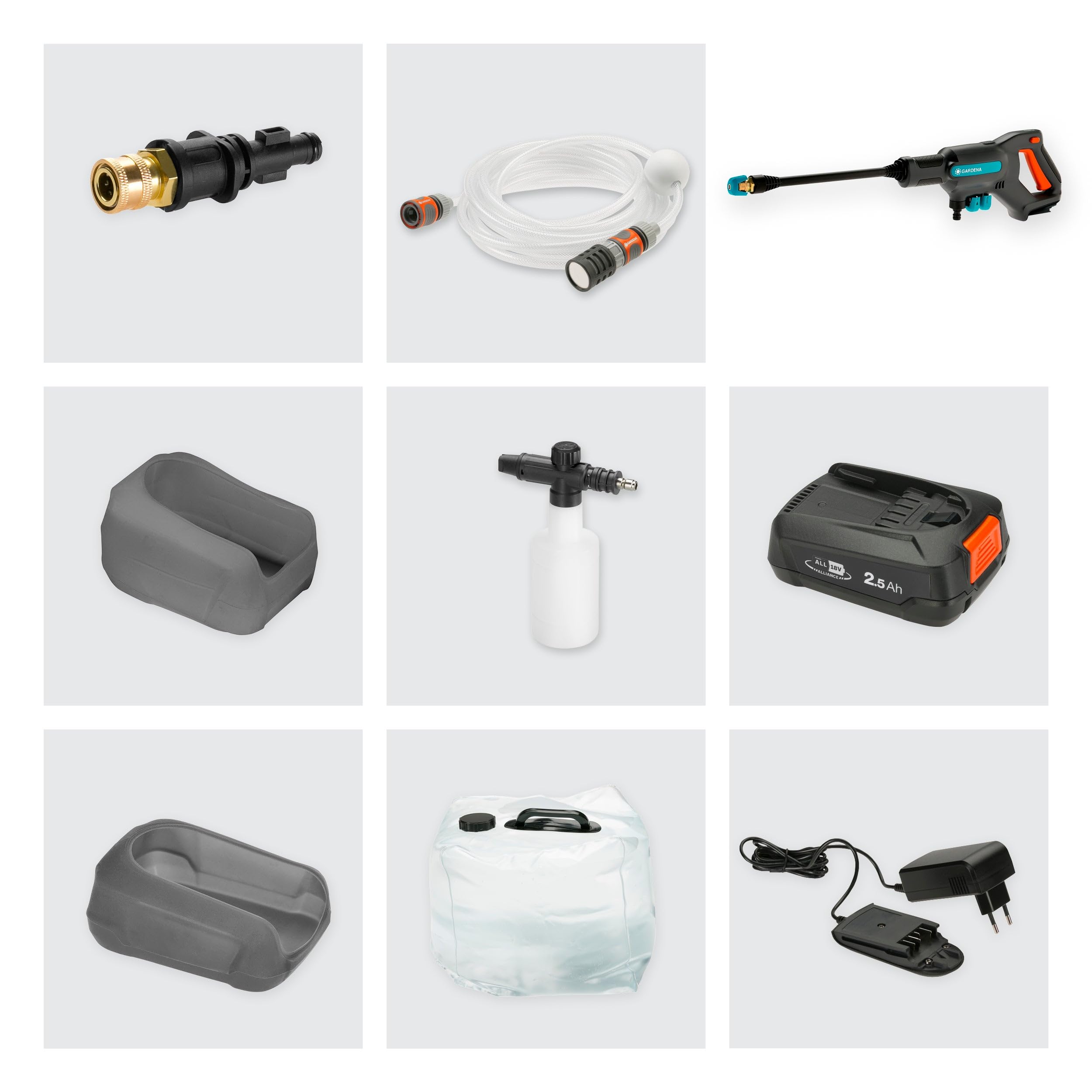 Gardena Hidrolimpiadora a presión media AquaClean 24/18V P4A Premium Set: Accesorios adicionales, Presión de agua ajustable, Accesorios de tobera, 3 modos de limpieza, Sin cable (14800-31)