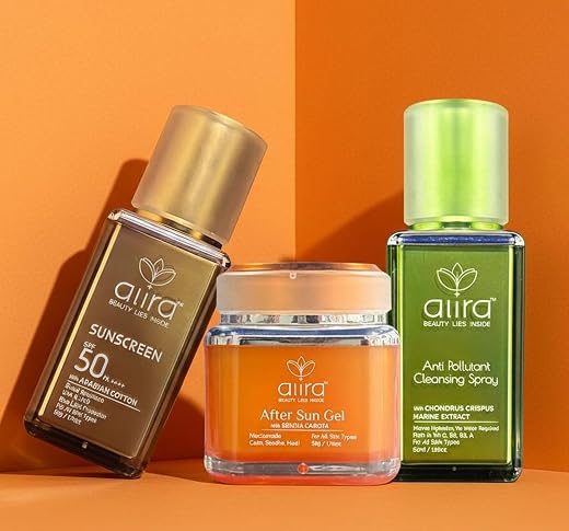 alira Gift Pack SPF 50 Sunscreen Lotion 50 gm Anti-Pollutant Cleansing Spray 50 ml Sun Gel 50 gm for All Skin Type Repairs...