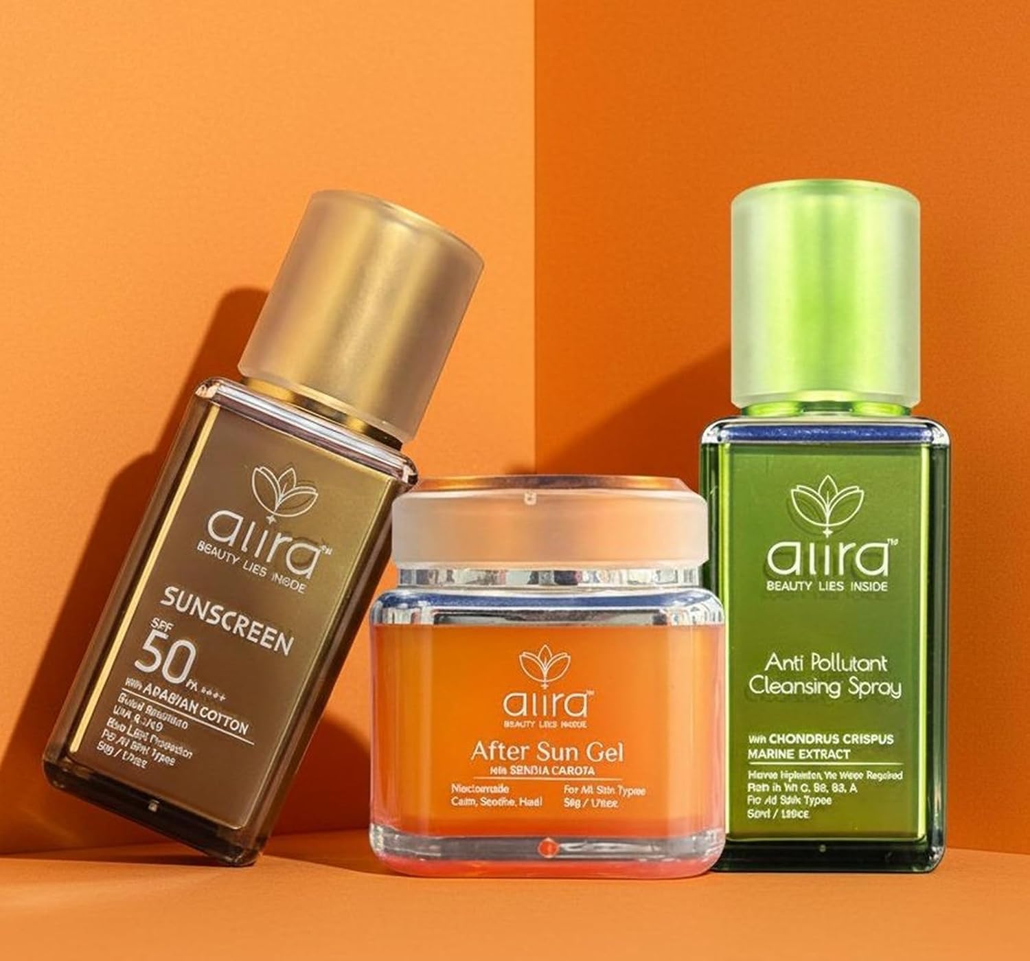 alira Gift Pack SPF 50 Sunscreen Lotion 50 gm Anti-Pollutant Cleansing Spray 50 ml Sun Gel 50 gm for All Skin Type Repairs...