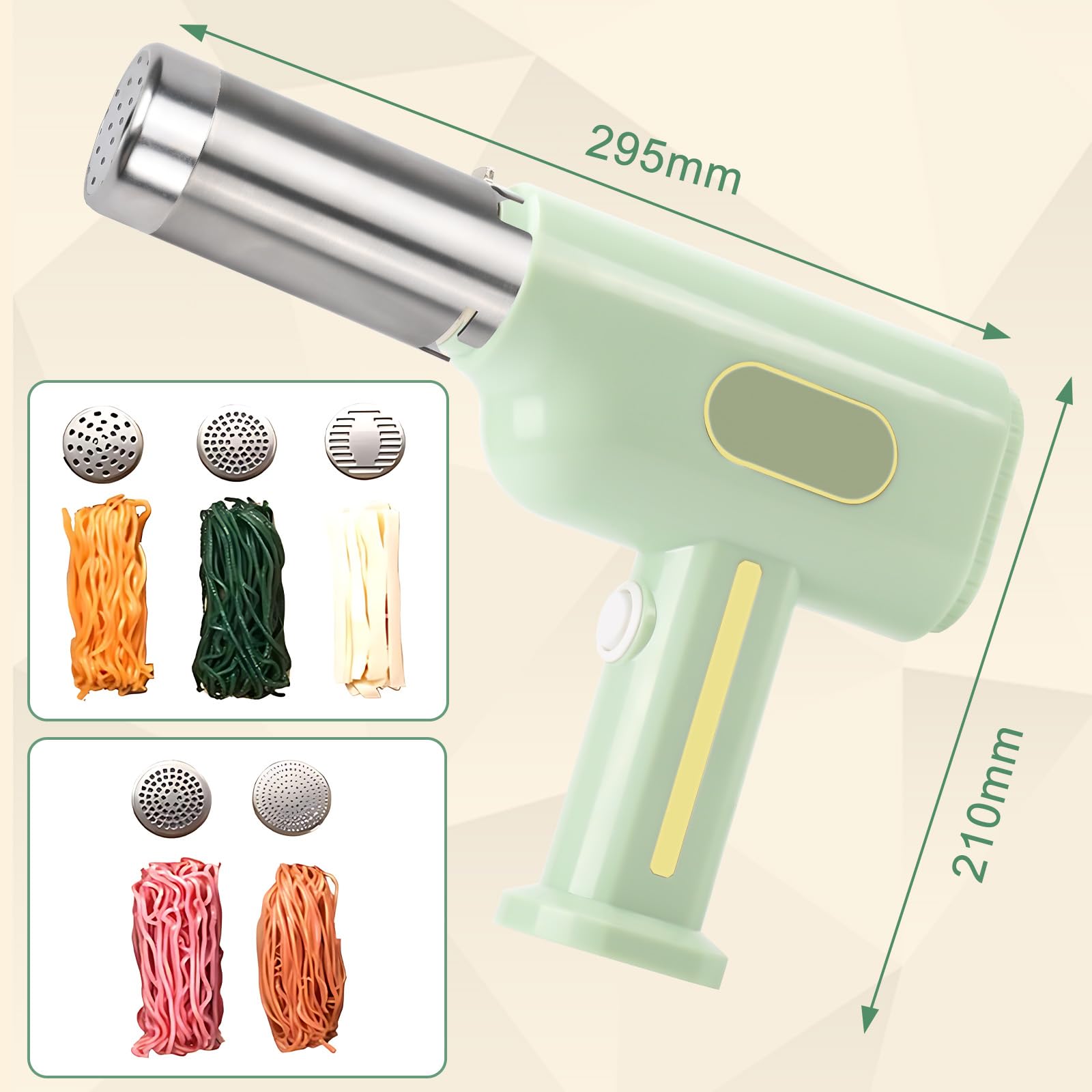 Elektrische Hand Nudelmaschine 2600mAh, Aufladbar Handheld Pasta Presse mit 5 Pressformen