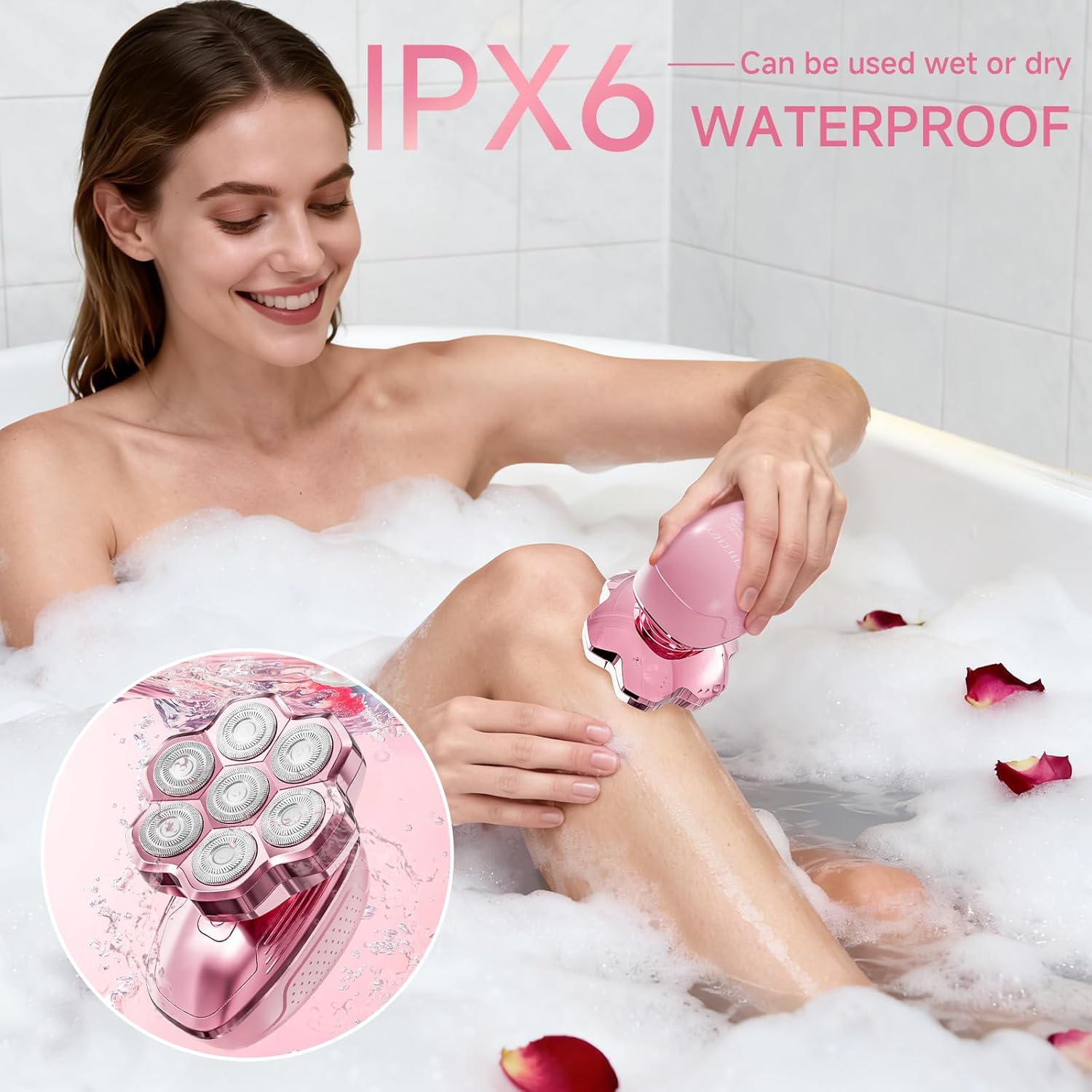 Electric Razors for Women Legs, 5-in-1 Electric Shaver for Women & Body Shaver, Waterproof Wet/Dry 7-Blade Women’s Electric Shaver with Womens Facial Hair Shaver for Lady Face Underarms Public - Image 4