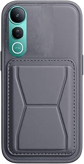 3M Store Leather Case Compatible for VIVO V50 LITE Shockproof Leather Back Card Storage & case built-in Stand PU leather for a stylish look, comfortable grip (Gray)