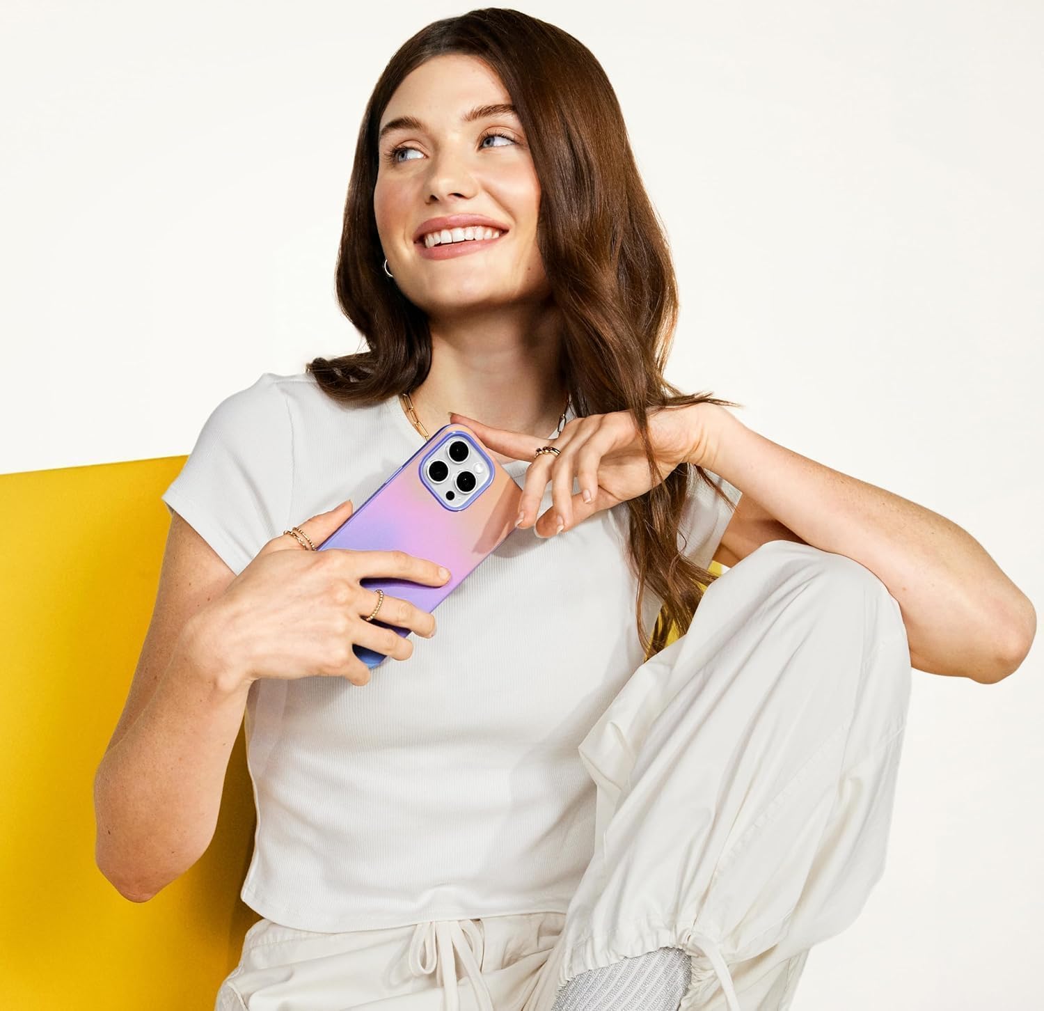 OtterBox iPhone 16e, 15, 14, 13 Symmetry Series Case - Clear/Peachy Bloom, Snaps to MagSafe, Ultra-Sleek, Raised Edges Protect Camera & Screen - Image 6