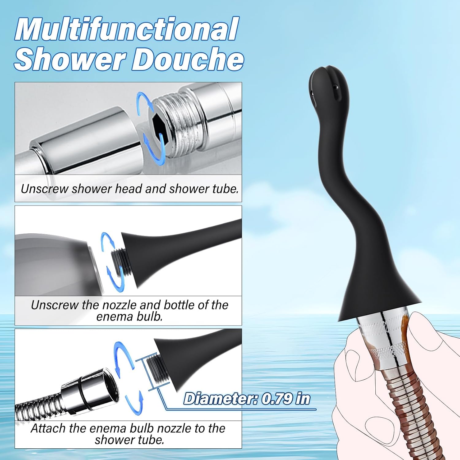 Enemas Anal Douches for Men Women - Anti Backflow Enema Bulb with Shapeable Silicone Tube for Men Women Colon Cleanse, Feminine Care Shower Enema Douche Kit Cleaner Flusher with Lubricant, 10.1 Ounce
