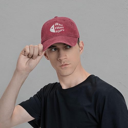 Miniatura 8 de Sombrero de pesca divertido aquí Fishy Fishy Fishy Cap para hombres Sombreros de béisbol Sombreros de moda, Rojo -