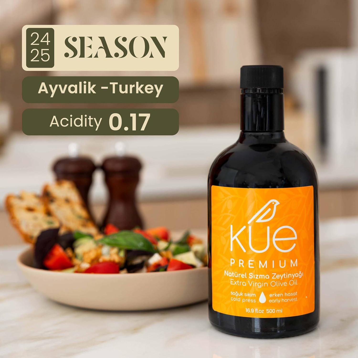 KUE Premium Extra Virgin Olive Oil – Early Harvest Cold Pressed EVOO, High Polyphenol, Ultra Low Acidity 0.17%, Gourmet Olive Oil for Bread Dipping, Finishing & Cooking, 16.9 fl oz - Image 5