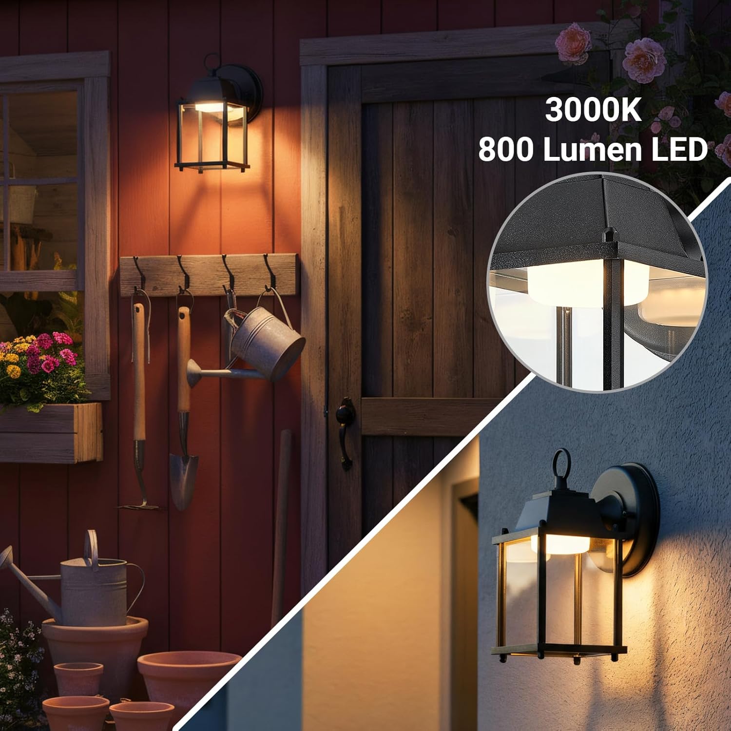 LIT-PaTH Outdoor LED Wall Lantern, Wall Sconce Exterior Porch Lighting Fixture, 3000K Warm White, 9.5W 800 Lumen, Aluminum Housing Plus Glass, Black Finish, 2-Pack
