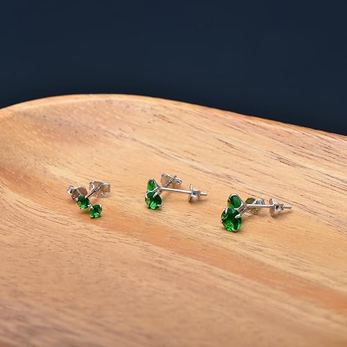 Miniatura 5 de 925 Sterling Silver Tiny Cubic Zirconia Earrings Studs 3MM, Emerald Green Color