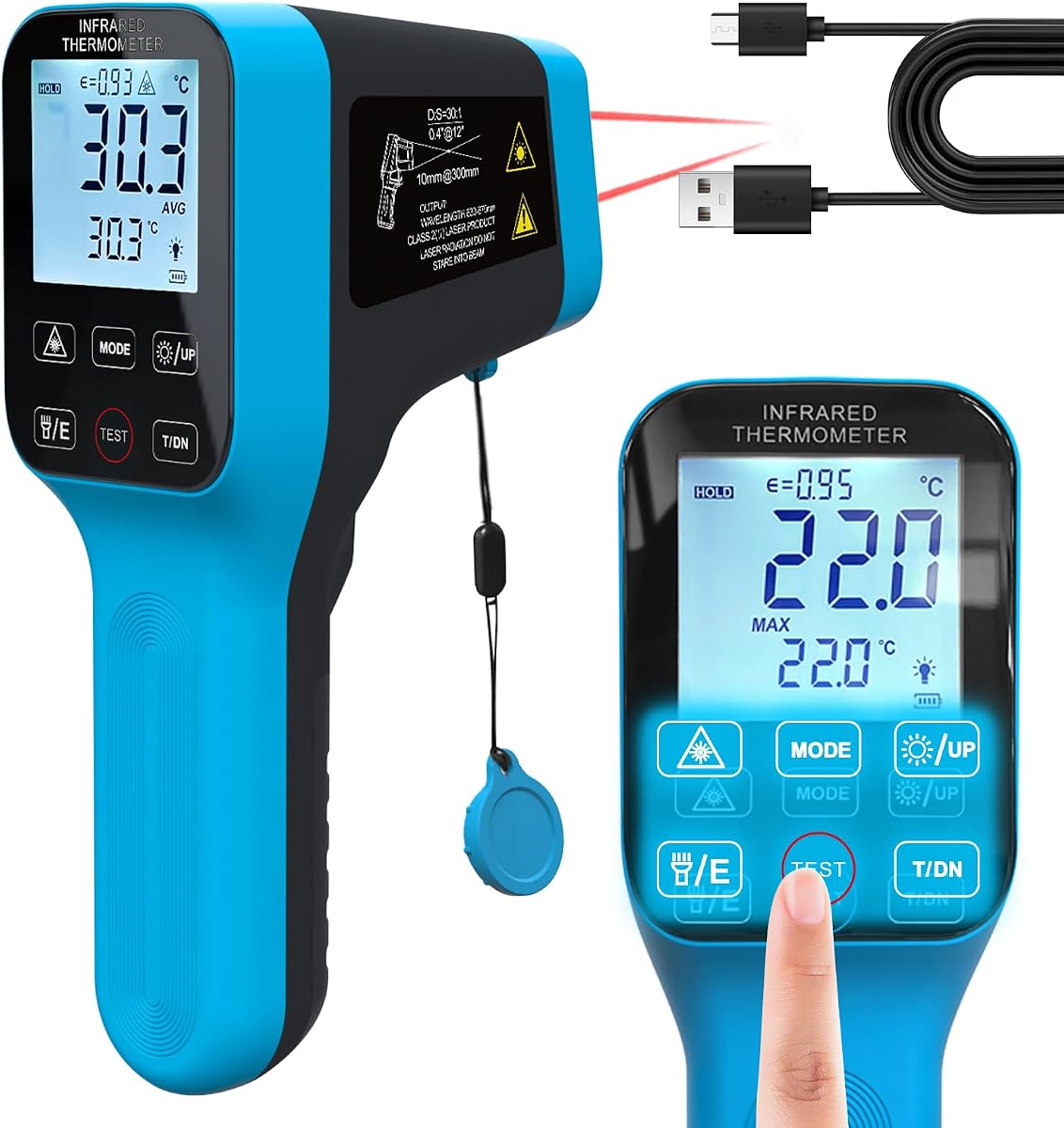 Infrared Thermometer Gun Rechargeable, -58℉~2912℉ High Temp Laser Industrial Thermometer, D:S=30:1 Touch Button Waterproof Pyrometer, Digital IR Temperature Gauge with Type-C Port (NOT for Human)