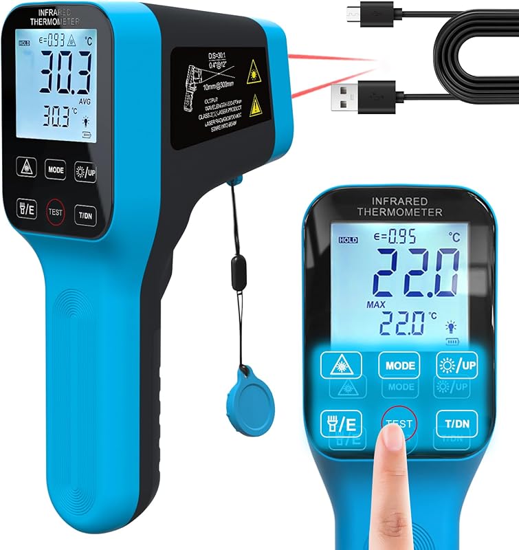 Infrared Thermometer Gun Rechargeable, -58℉~2912℉ High Temp Laser Industrial Thermometer, D:S=30:1 Touch Button Waterproof Pyrometer, Digital IR Temperature Gauge with Type-C Port (NOT for Human)