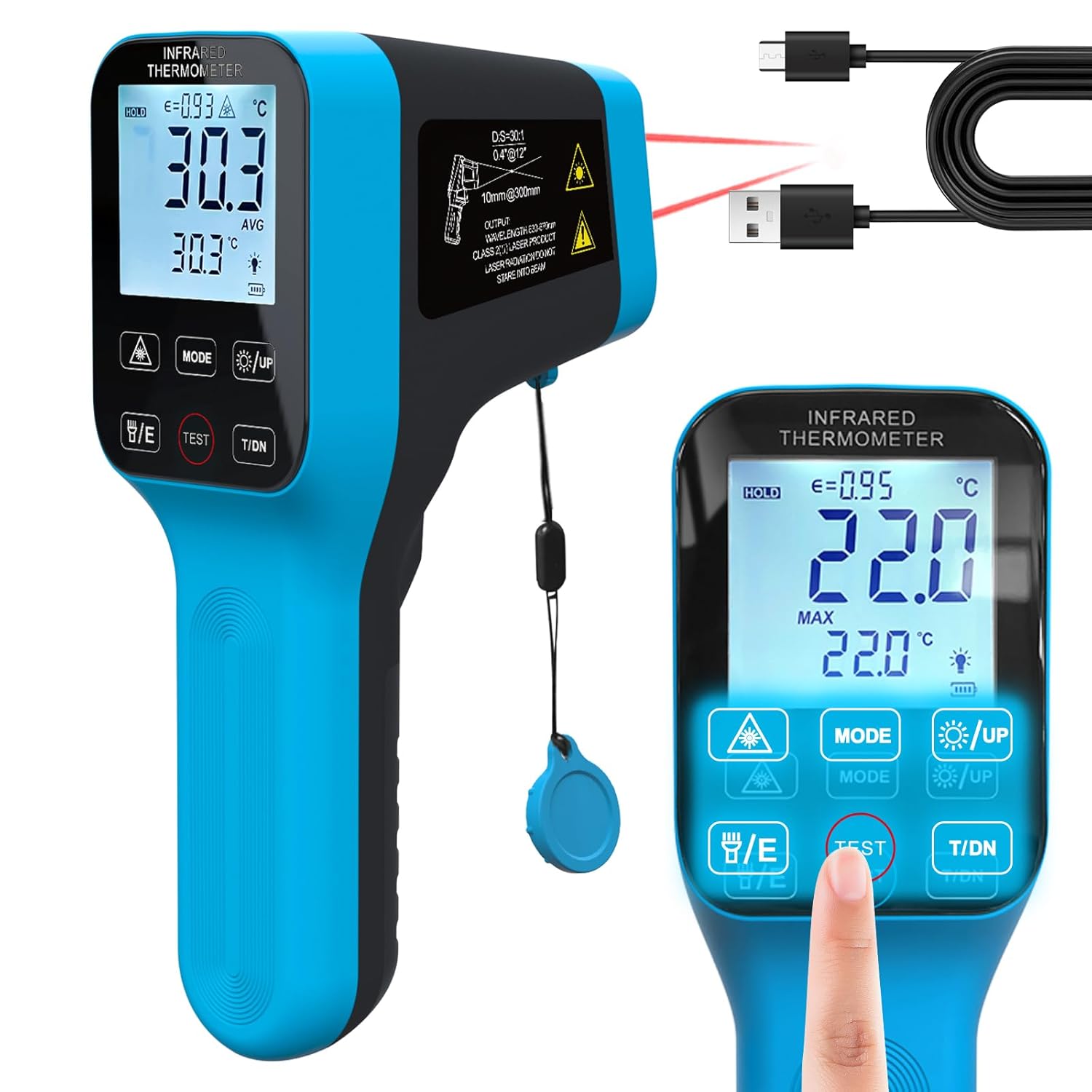 Infrared Thermometer Gun Rechargeable, -58℉~2912℉ High Temp Laser Industrial Thermometer, D:S=30:1 Touch Button Waterproof Pyrometer, Digital IR Temperature Gauge with Type-C Port (NOT for Human)