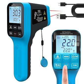 Infrared Thermometer Gun Rechargeable,58F2912F High Temp Laser Industrial Thermometer, DS=301 Touch Button Waterproof Pyrometer, Digital IR Temperature Gauge with Type-C Port NOT for Human