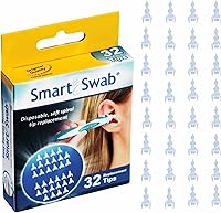 Smart Swab Replacement Tips: 32 Soft Silicone Spiral Ear Wax Removal Refills | Patented Safe, Gentle Ear Cleaner Tips (No Handle)