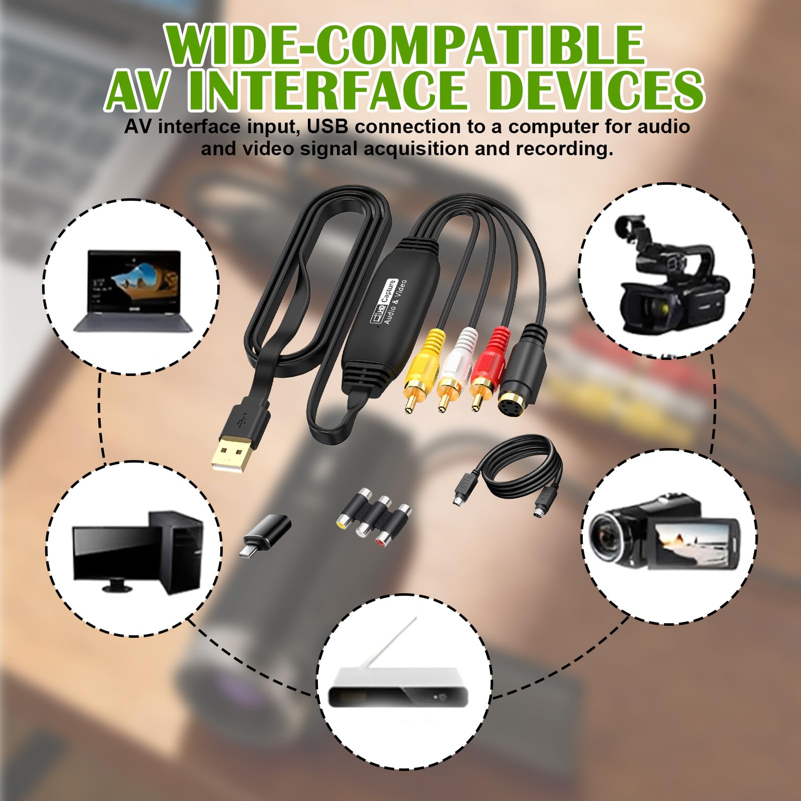 PORFOYO VHS to Digital Converter, Video Grabber USB 2.0, CVBS & S-Video a USB, 1080P HD Video Capture, adattatore AV e RCA, per Windows, Android e MacOS, VHS a Digital Converter