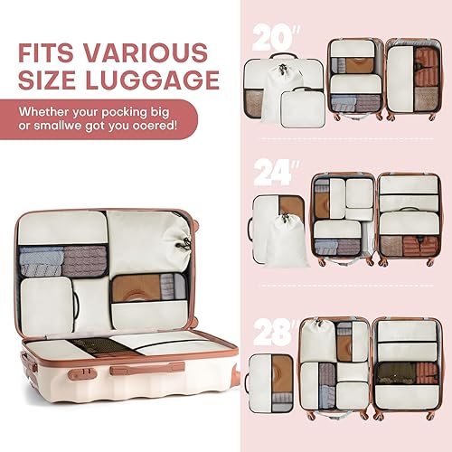 Miniatura 6 de 4 juegos6 juegos8 juegos de cubos de compresión para viajes, cubos de equipaje de compresión, Beige, Juego de 8