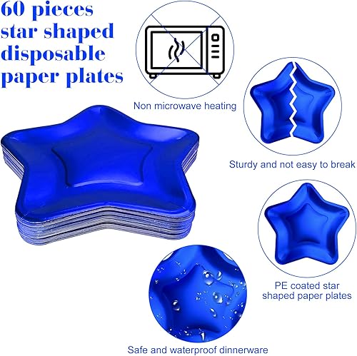 Miniatura 4 de Zuazaor 60 platos de papel en forma de estrella de 9 pulgadas, platos desechables para fiesta, pentagrama, para graduación, Día de la Independencia,