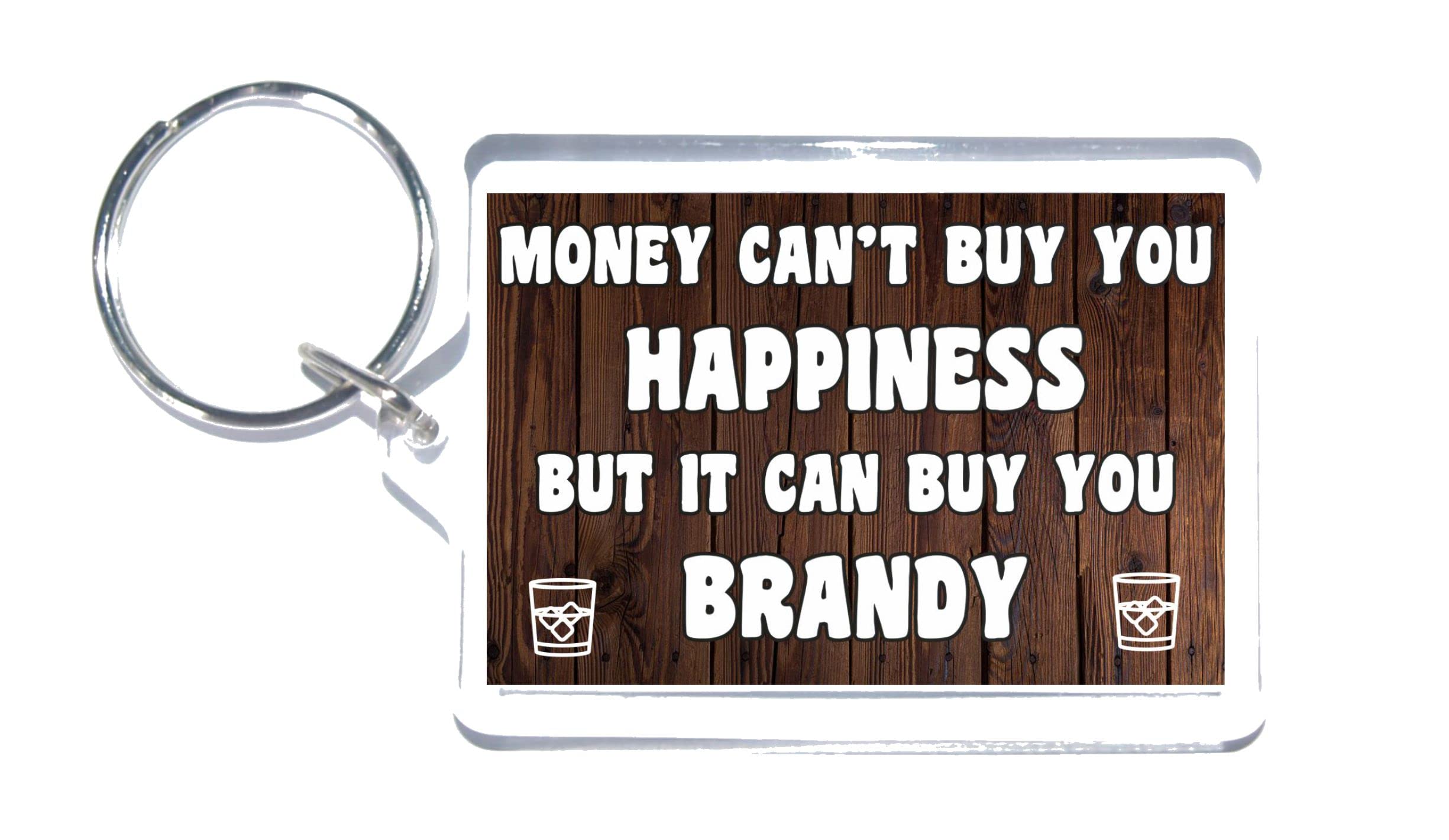 Clare's Cosmetics Unisex Brown Fun Brandy Gift - Money Can't Buy You Happiness - Novelty Keyring