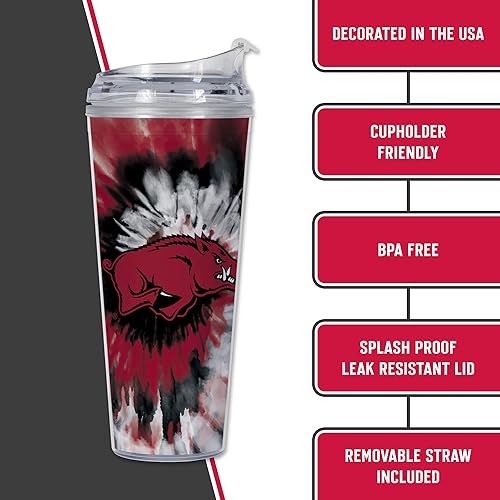 Miniatura 97 de Rico Industries NCAA - Vaso de acrílico con purpurina de 24 onzas con tapa con bisagras, vaso de doble pared con licencia oficial y popote Brillo