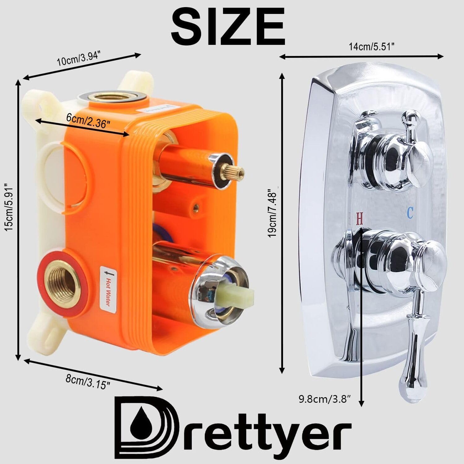 3 Way Shower Valve and Trim Kit(Polished Chrome), 3-Function in 1 Switch Diverter Water Rough-in Valves Antique Shower Faucet Valves Replacement Wall Mounted, Flow Control
