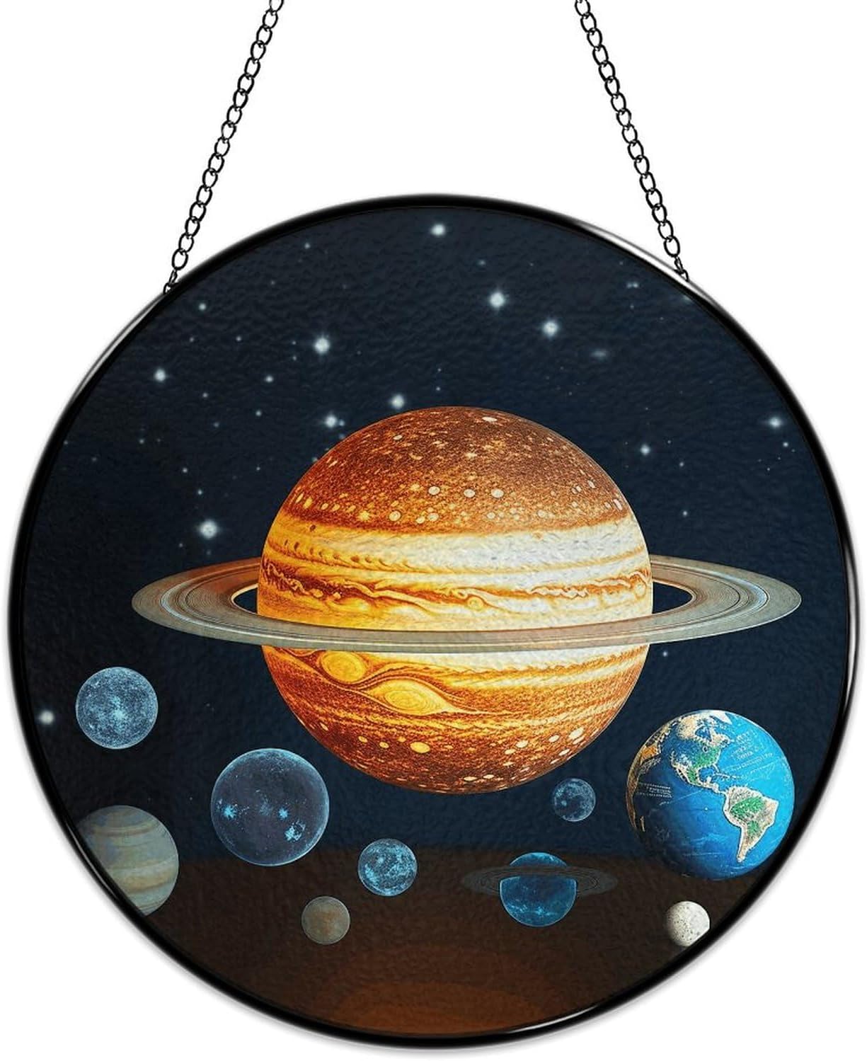 30x30cm Round Stained Glass Suncatcher for Window Hanging Decor with Chain