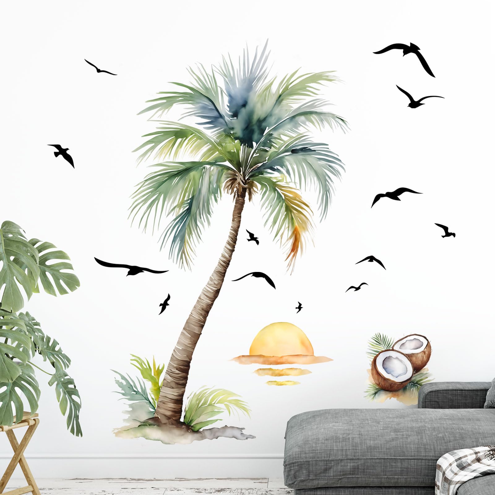 Supzone Palm Tree Wall Stickers Tropical Spring Summer Plant Sunset Boho Beach Wall Decals Peel and Stick Wall Art Decor for Baby Nursery Classroom Living Room Bedroom Office Gifts for Mom - Image 3