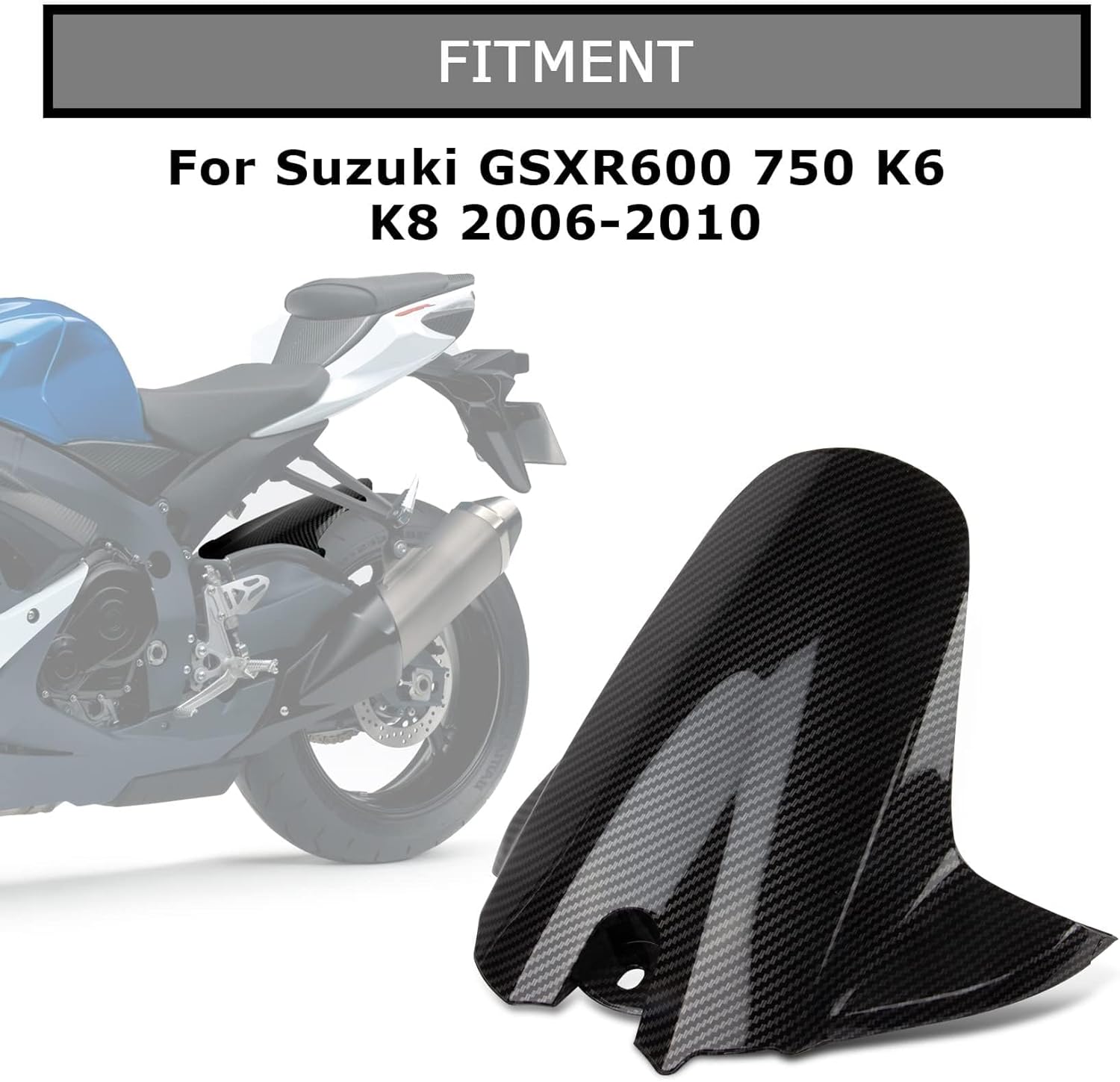 Motorcycle Rear Fender Mudguard Fairing, PSLER Carbon Fiber Rear Fender Mudguard Tire Hugger for GSXR600 750 K6 K8 2006-2010