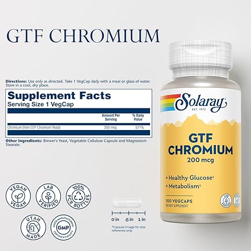 Miniatura 2 de Solaray Cápsulas de cromo GTF, 200 mcg  100 unidades