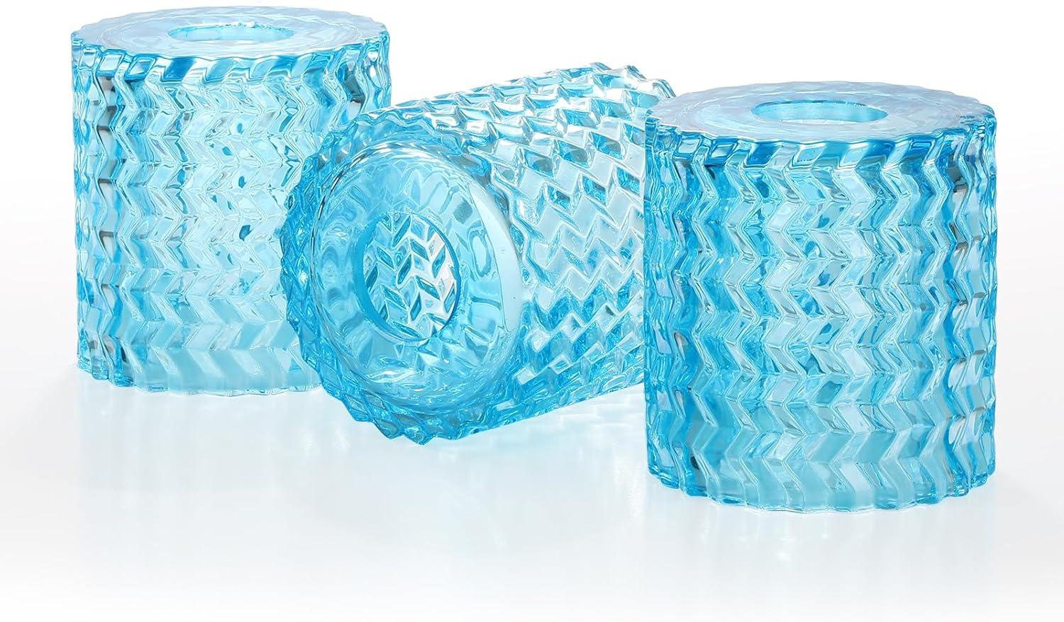 Blue Hammered Glass Lamp Shades with 1-5/8 inch Fitter 3 Packs, Blue Wave Cylinder Glass Shade Covers Replacement Globe for Pendant Light fixtures Vanity Lights Wall Sconces Chandelier