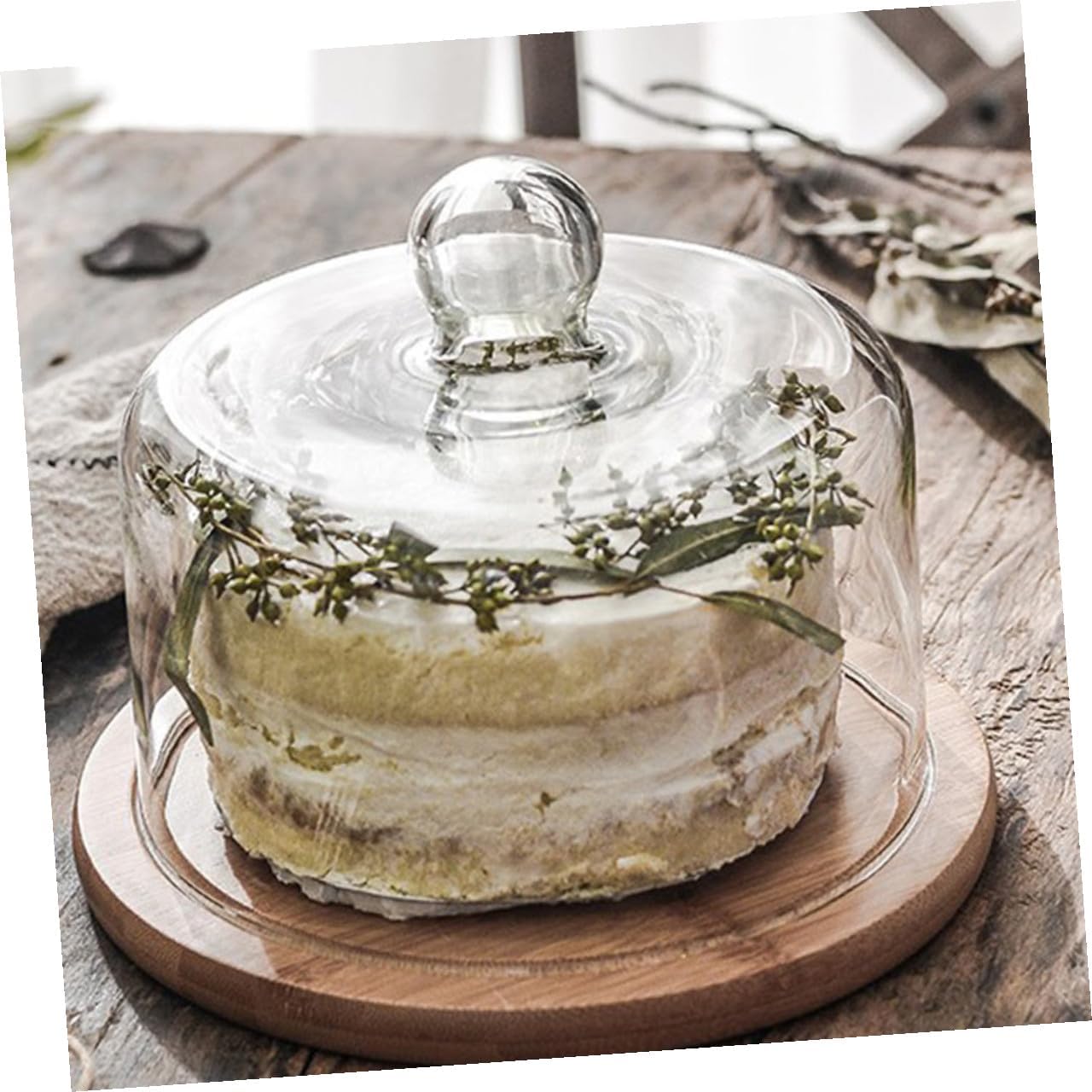 SAFIGLE Large Glass Food Protective Cover with Wooden Tray, Dustproof Cake Display Dome for Pastry, Dessert, and Bread Serving, Fresh-keeping Food Cover for Home Kitchen Use