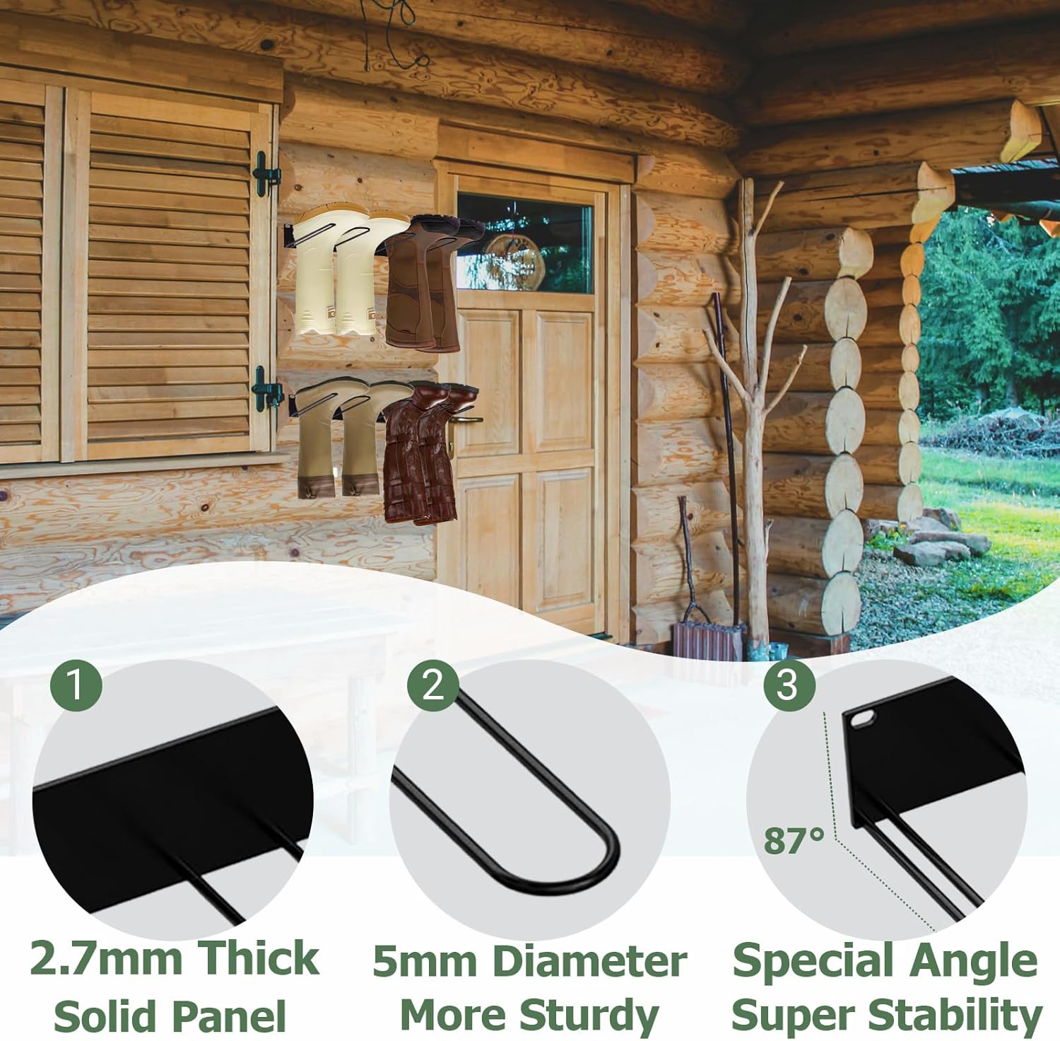 8 Pair Boot Rack for Wall Mounted - Wader Hangers for Drying Fishing Rain Hiking Tall Cowboy Boots - Boot Hanger Holder for Indoor Outdoor Entryway Garage Mudroom Closet