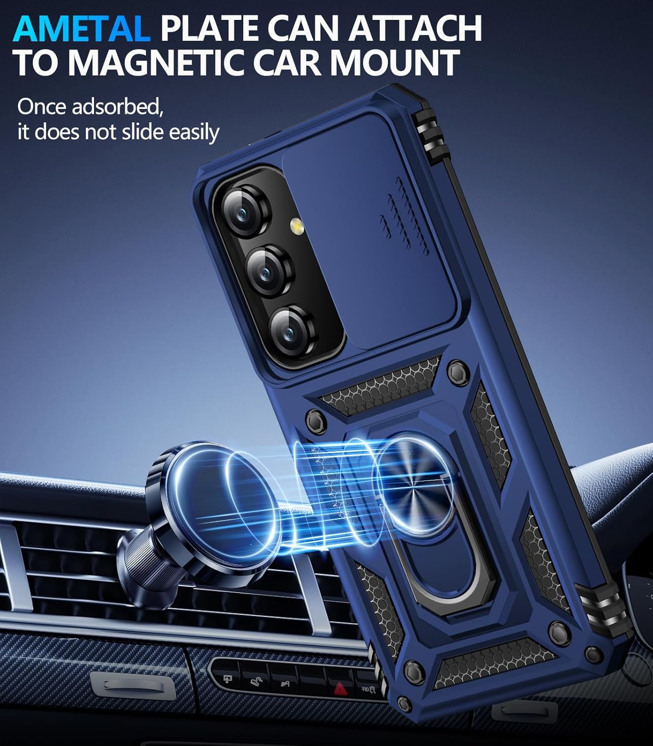 Taisairu for Samsung Galaxy S24/Samsung Galaxy S25 Case with Screen Protector & Slide Camera Lens Cover, Built-in Ring Stand Protective Phone Case for Samsung S25 Case/Samsung S24 Case (Blue) thumbnail