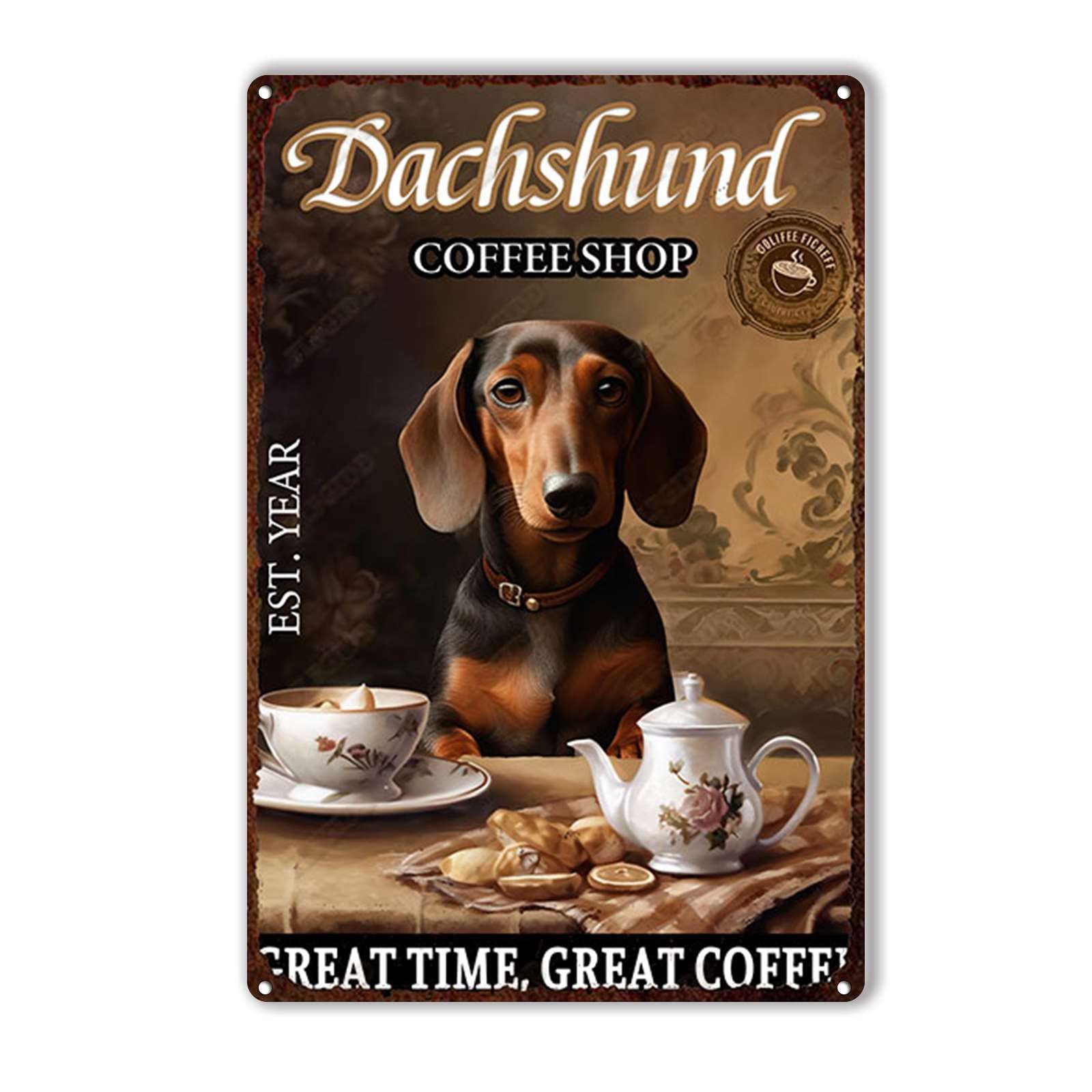 Anceky Tin Sign Dachshund Dog Coffee Shop Signs Retro Wall Decor for Living Room Outdoor Yard Garage Home 12×8 Inch