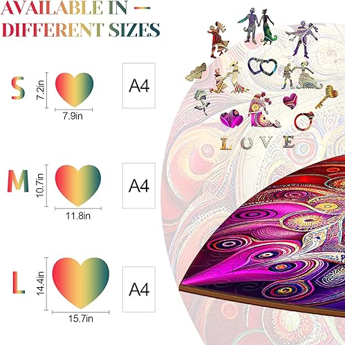 Miniatura 2 de KAAYEE Rompecabezas de madera en forma de corazón, 100 piezas, 7.9 x 7.2 pulgadas, rompecabezas de madera de corazón con piezas únicas de animales