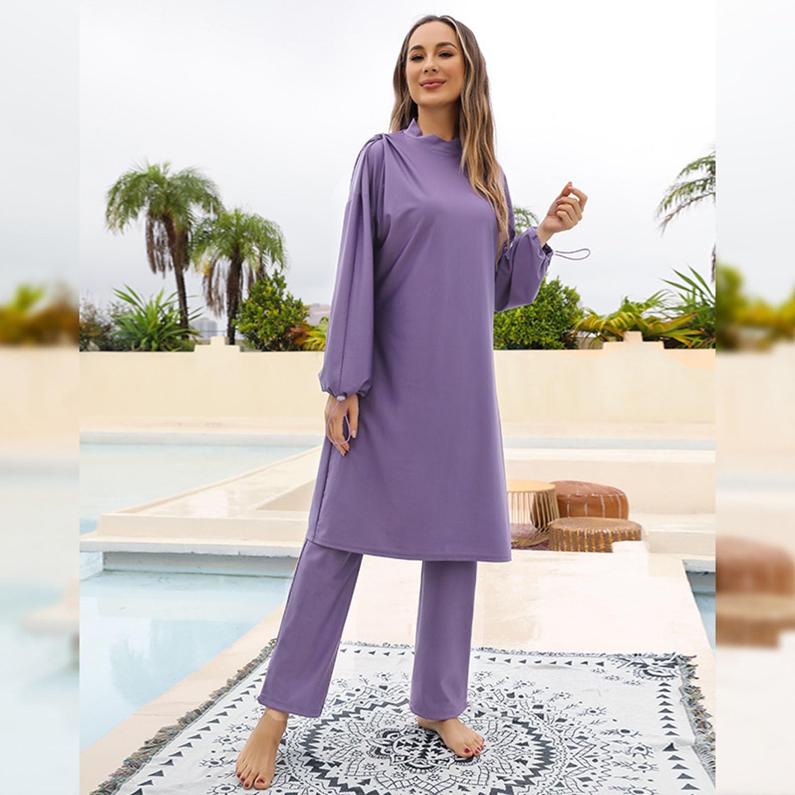 Costume da bagno da donna 3 pezzi musulmani costumi da bagno modesti bikini copertura completa costume da bagno abbigliamento da spiaggia manica lunga surf costume da bagno musulmani copertura