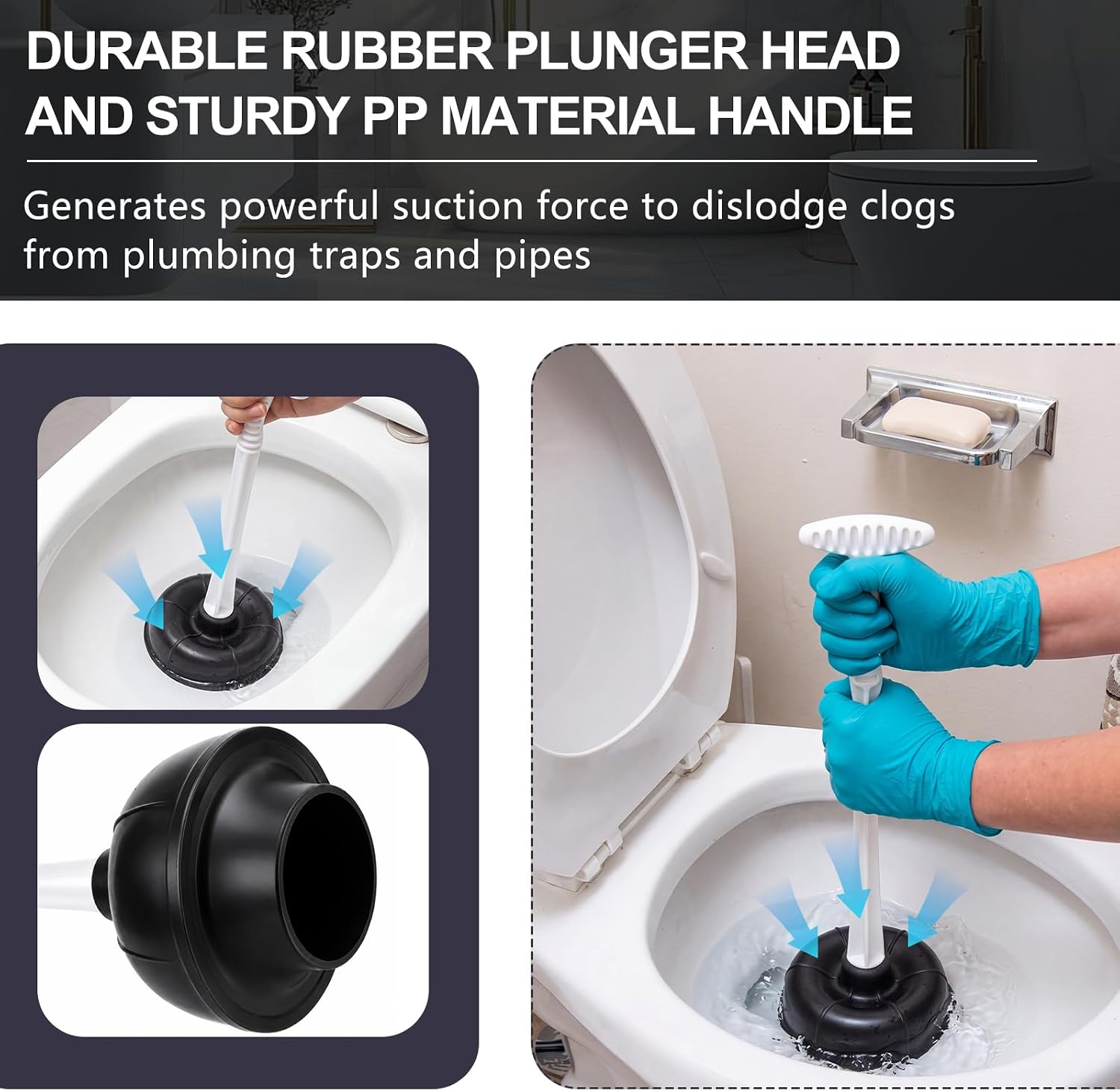Reallnaive 12 Pcs Bulk Toilet Plunger for Bathroom Double Thrust Force
