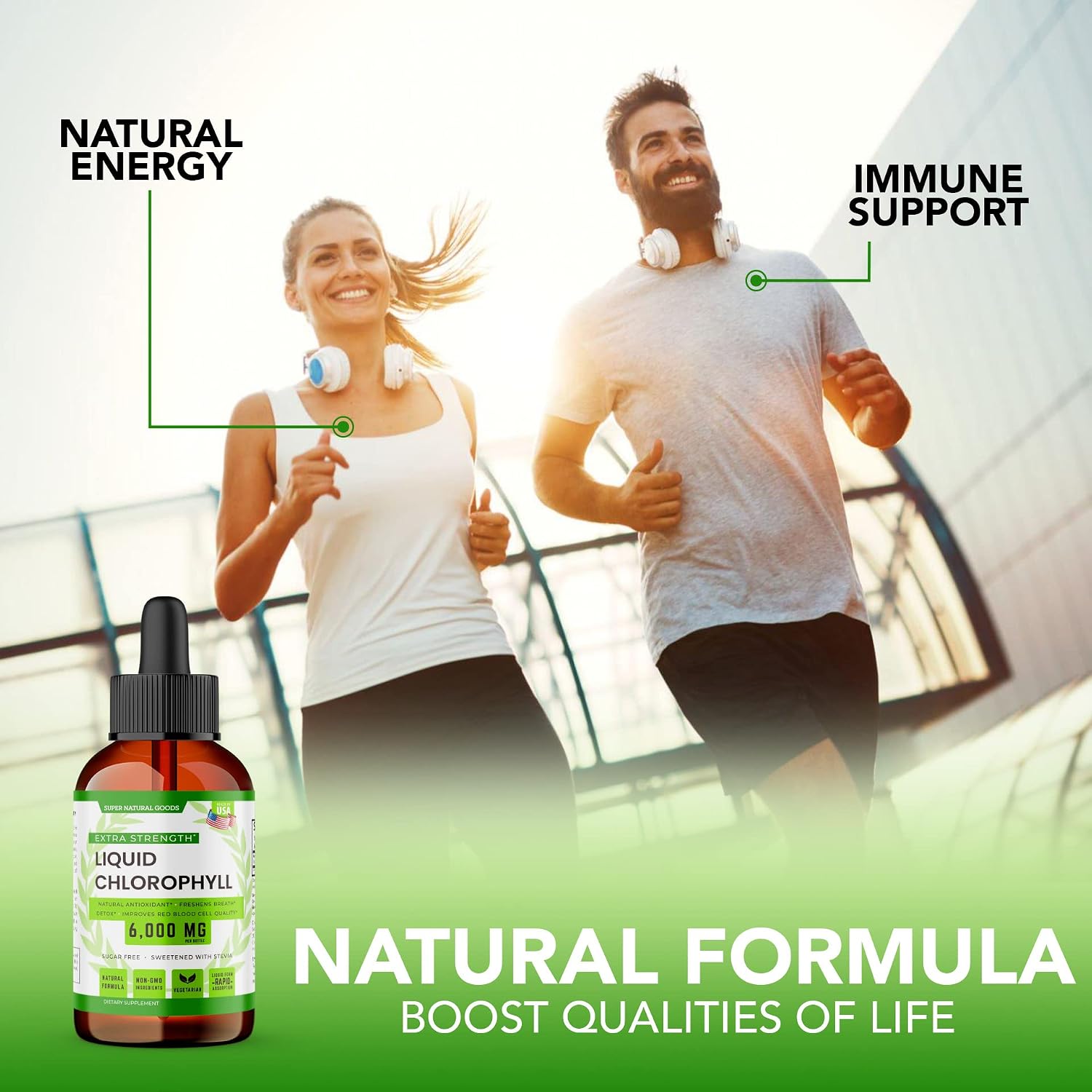 Super Natural Goods Chlorophyll Liquid Drops - Chlorophyll Drops for Immune Support, Morning Energy Boost, Internal Deodorant, Digestion Support, & Fast Detox - Natural & Vegan