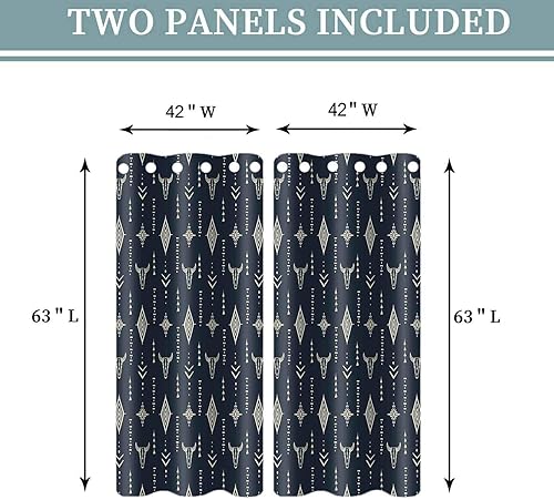 Miniatura 10 de AHBEWIN CLLSAH594 - Paneles de cortina para ventana con estampado azteca tribal, paquete de 2 unidades, diseño azteca con diseño de calavera de toro