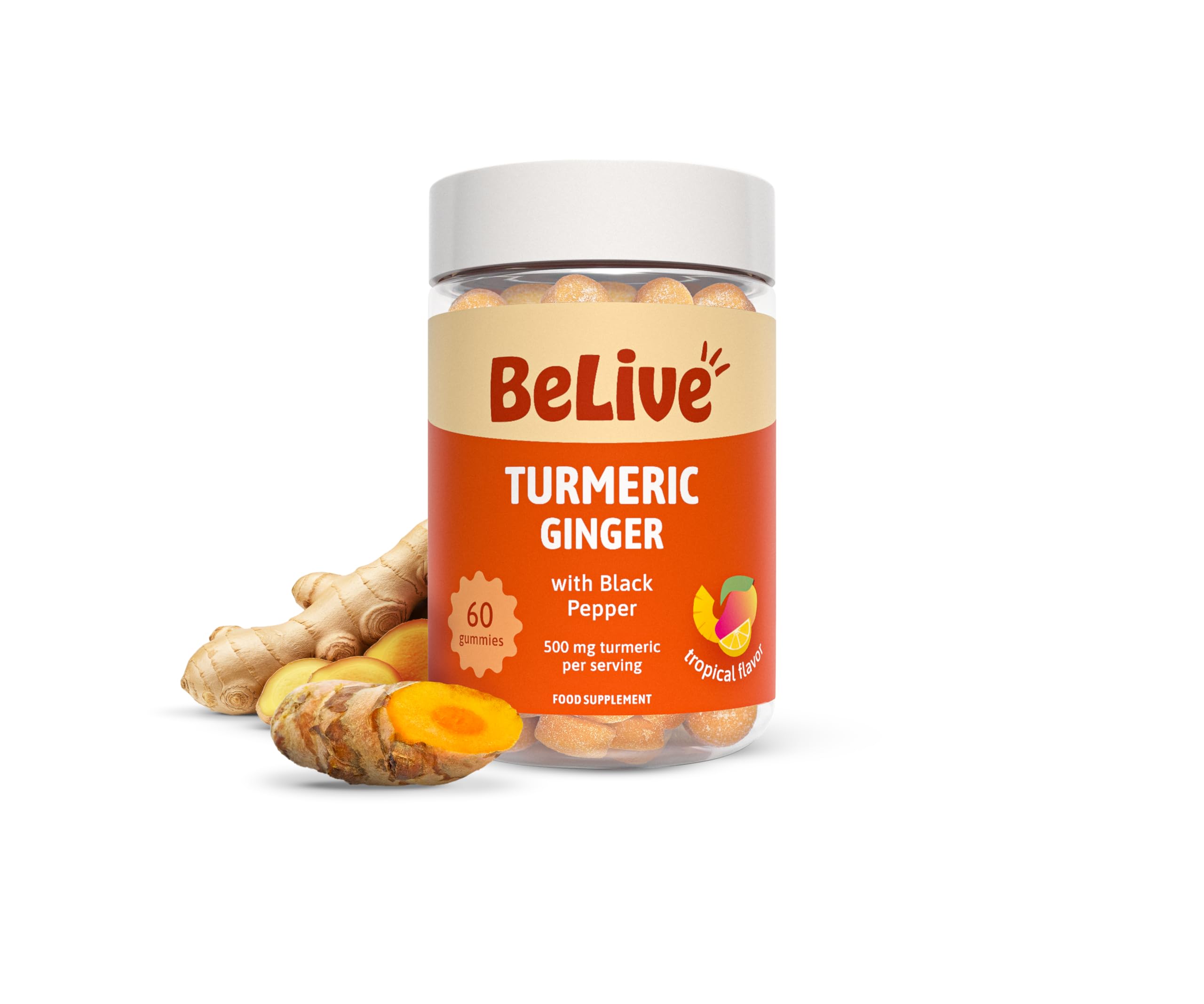 Turmeric Vitamin Supplement Gummies with Ginger & Black Pepper | Supports Joint Pain & Anti-Inflammatory Response | Active Ingredient 300mg Curcumin Extract | Vegan | Tropical Flavour (60 Count)