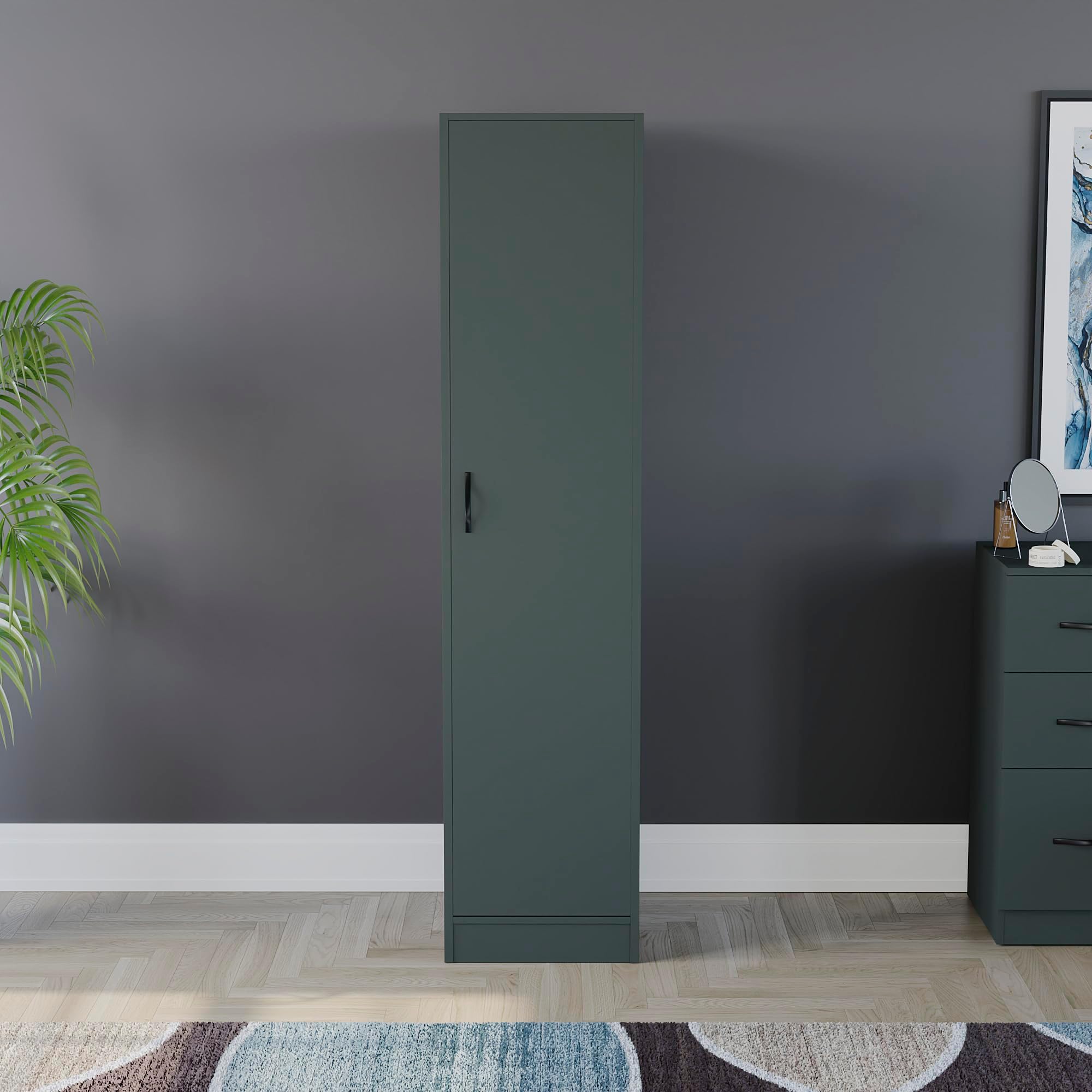 Vida Designs Riano Wardrobe, With Shelf & Hanging Rail Bedroom Storage Furniture (Jasper Green, 1 Door)