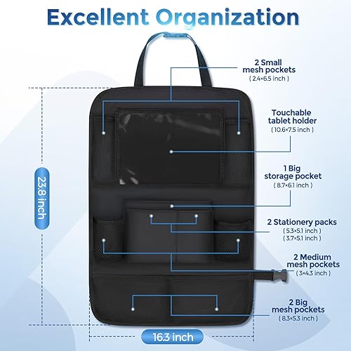 Miniatura 3 de ARANA Organizador de asiento trasero de automóvil para niños, organizador de respaldo de asiento con soporte de pantalla táctil y 10 bolsillos,